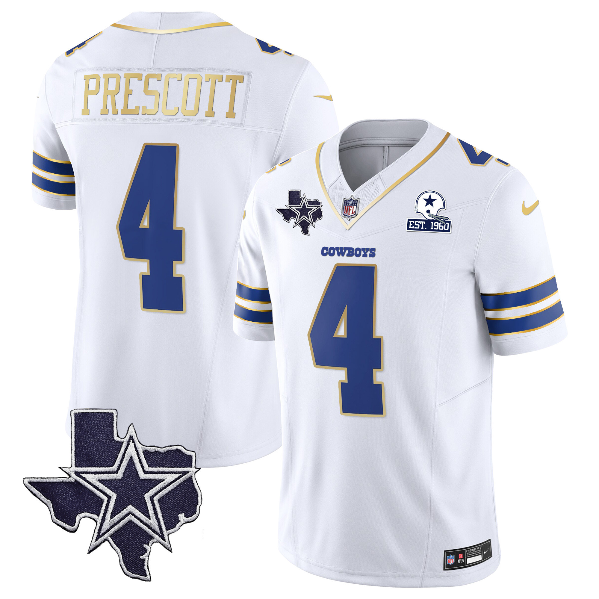 Dak Prescott Men's Dallas Cowboys Vapor Gold White Gold Trim Jersey - All Stitched 