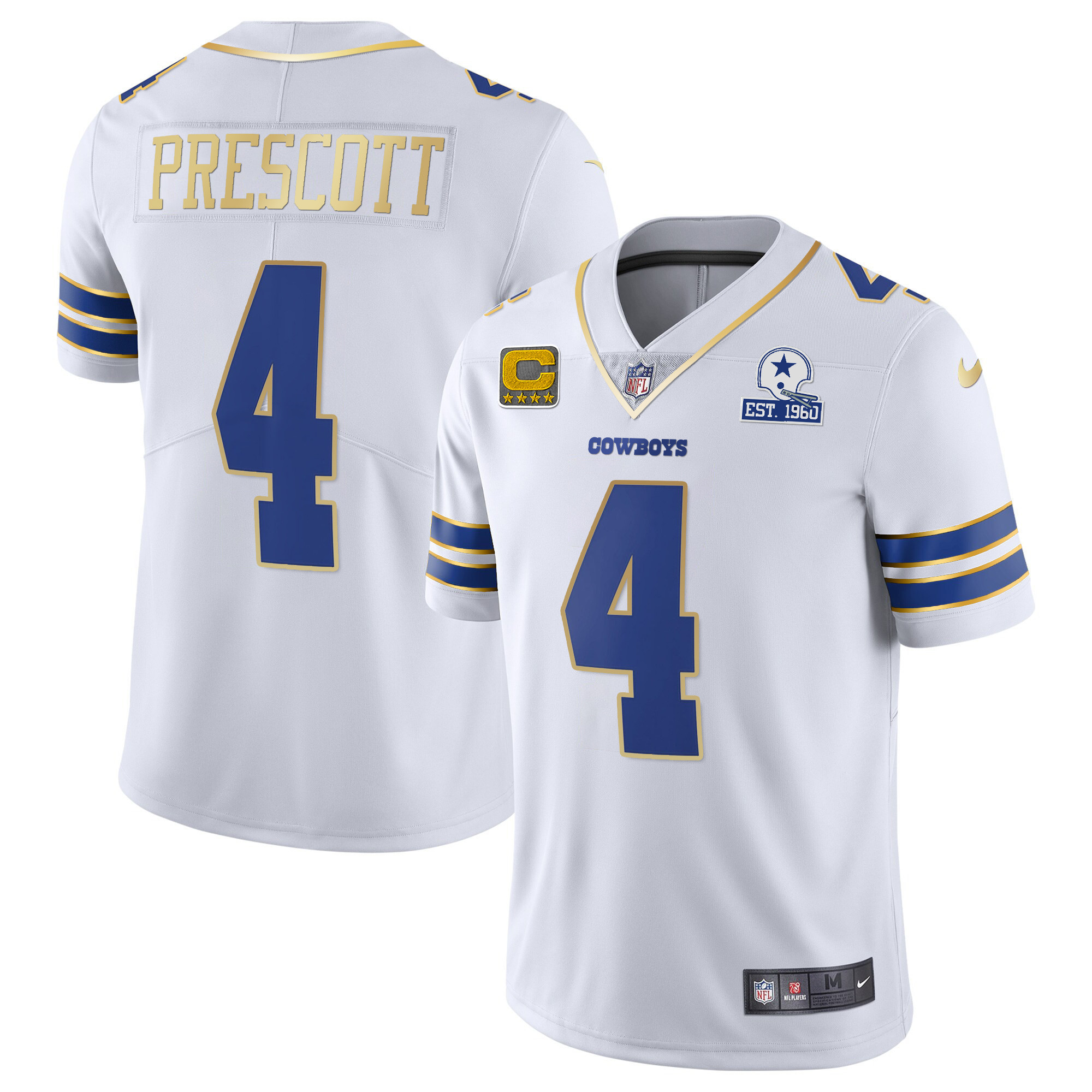Dak Prescott Men's Dallas Cowboys Vapor Gold White Gold Trim Jersey - All Stitched 