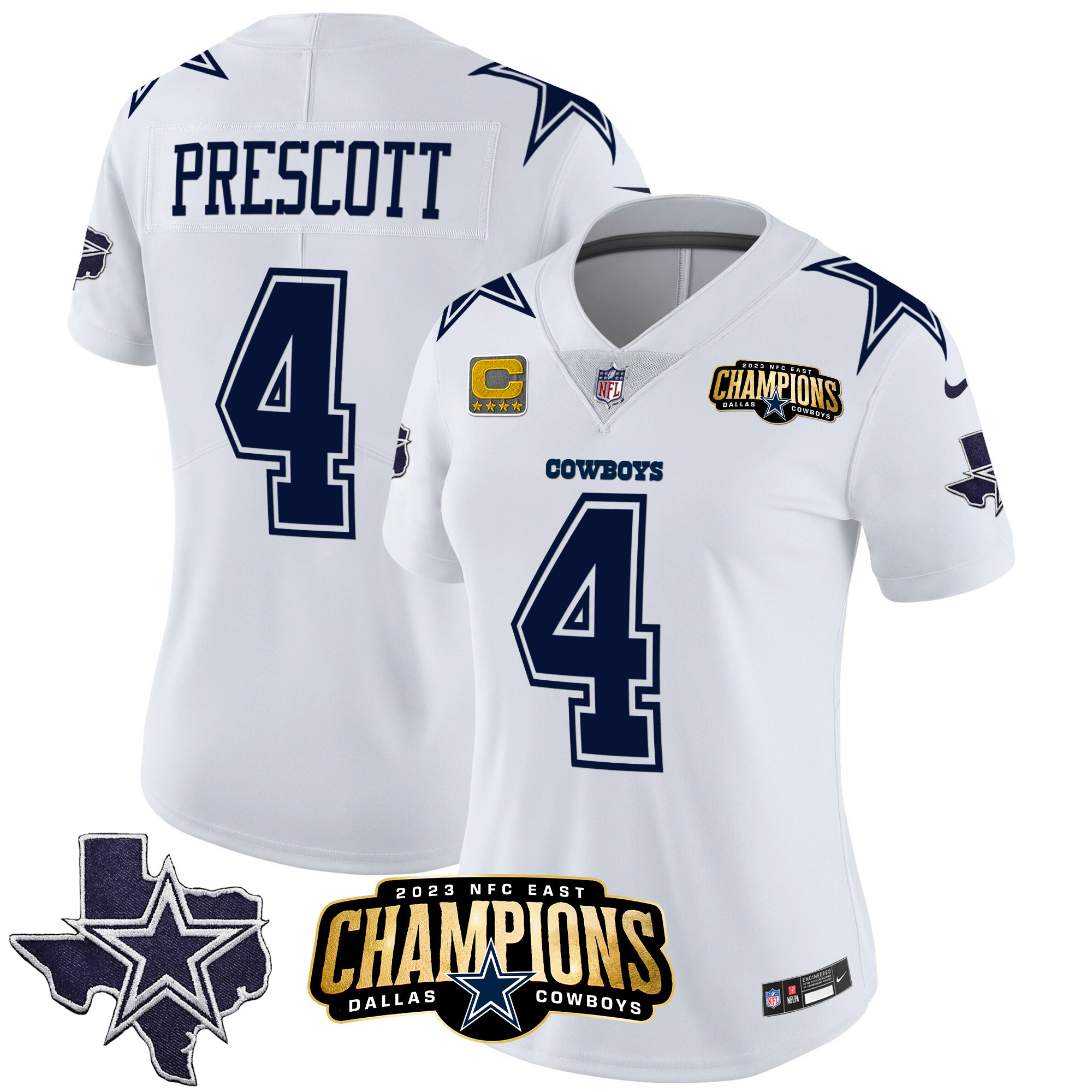 Dak Prescott Women's Dallas Cowboys 2023 NFC East Champions Patch Vapor White Jersey - All Stitched 