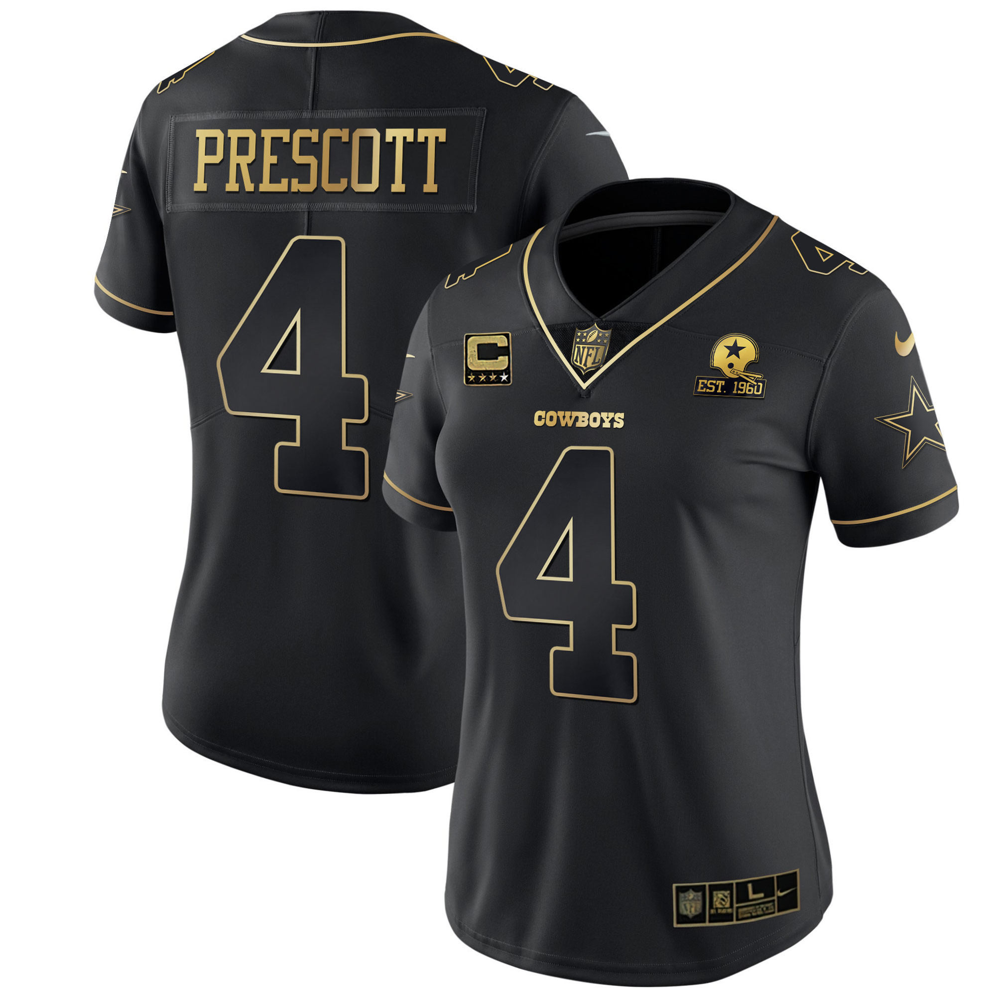 Dak Prescott Women's Dallas Cowboys Black Gold & White Gold Black Gold Jersey - All Stitched 