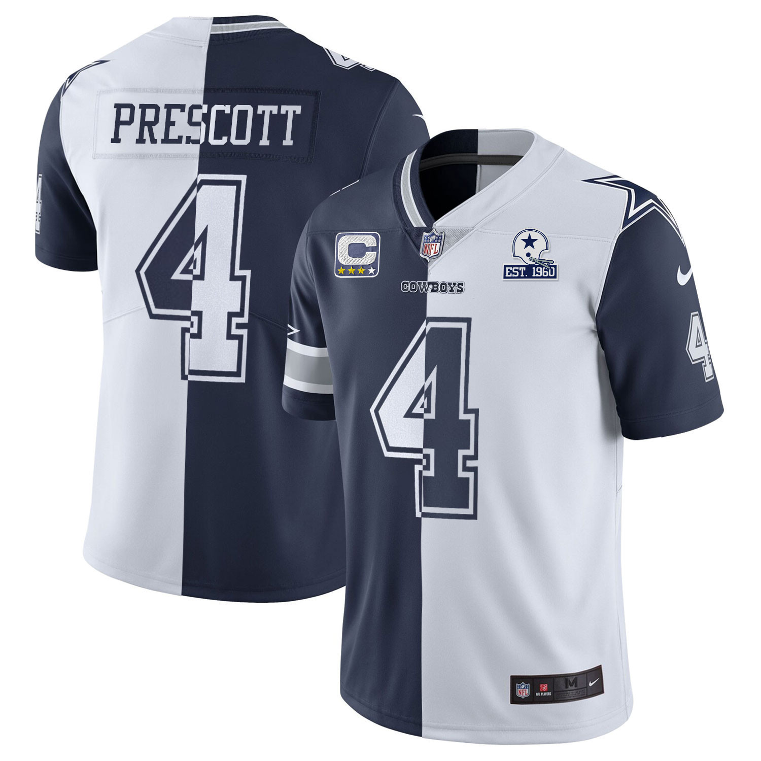 Dak Prescott Women's Dallas Cowboys Gold & Split Vapor Est 1960 Patch Split Jersey - All Stitched 
