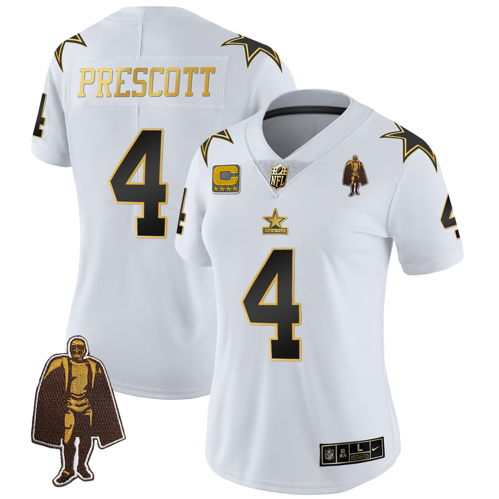 Dak Prescott Women's Dallas Cowboys Throwback Limited Vapor White Gold Jersey - All Stitched 
