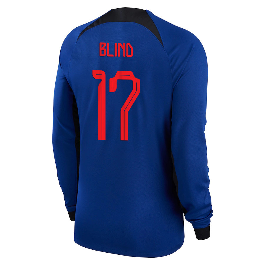 Daley Blind 17 Netherlands National Team 2022-23 Qatar World Cup Away Long Sleeve Soccer Jersey, Men