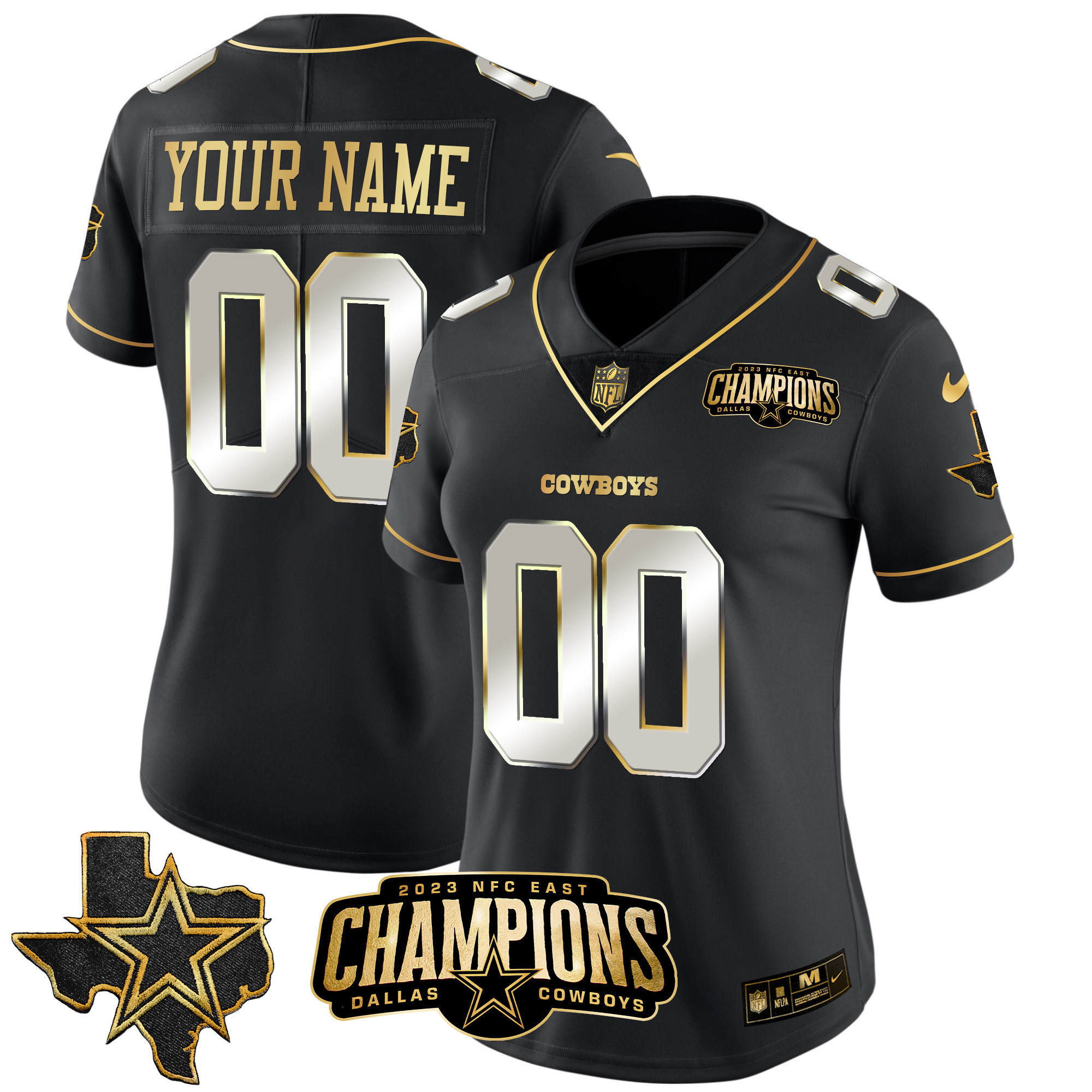 Dallas Cowboys 2023 NFC East Champions Patch Gold Vapor Custom Black Limited Jersey - All Stitched 