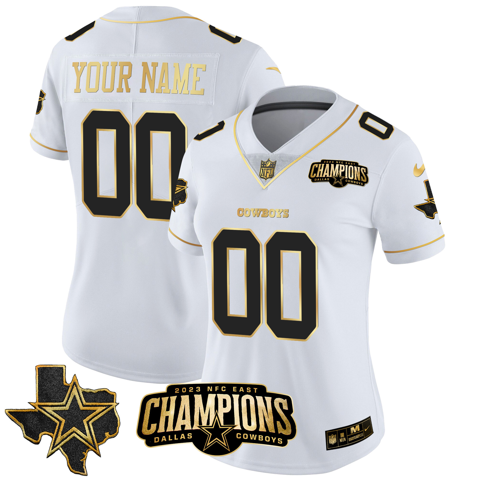 Dallas Cowboys 2023 NFC East Champions Patch Gold Vapor Custom White Gold Jersey - All Stitched 