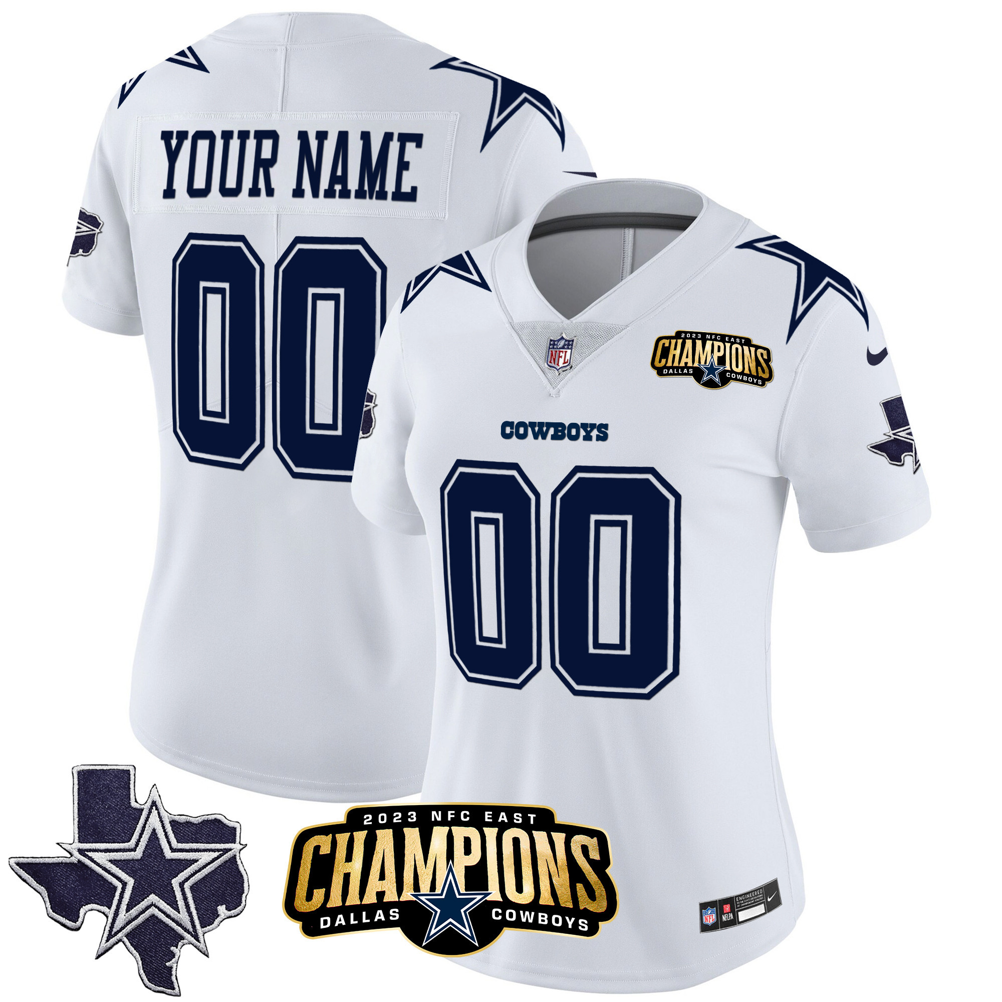 Dallas Cowboys 2023 NFC East Champions Patch Vapor Custom White Jersey - All Stitched 