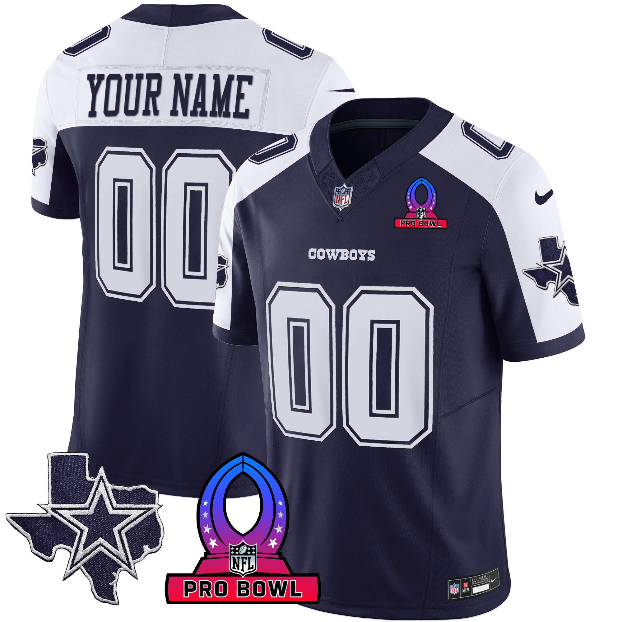 Dallas Cowboys 2024 Pro Bowl Patch Vapor Alternate Navy Jersey - All Stitched 