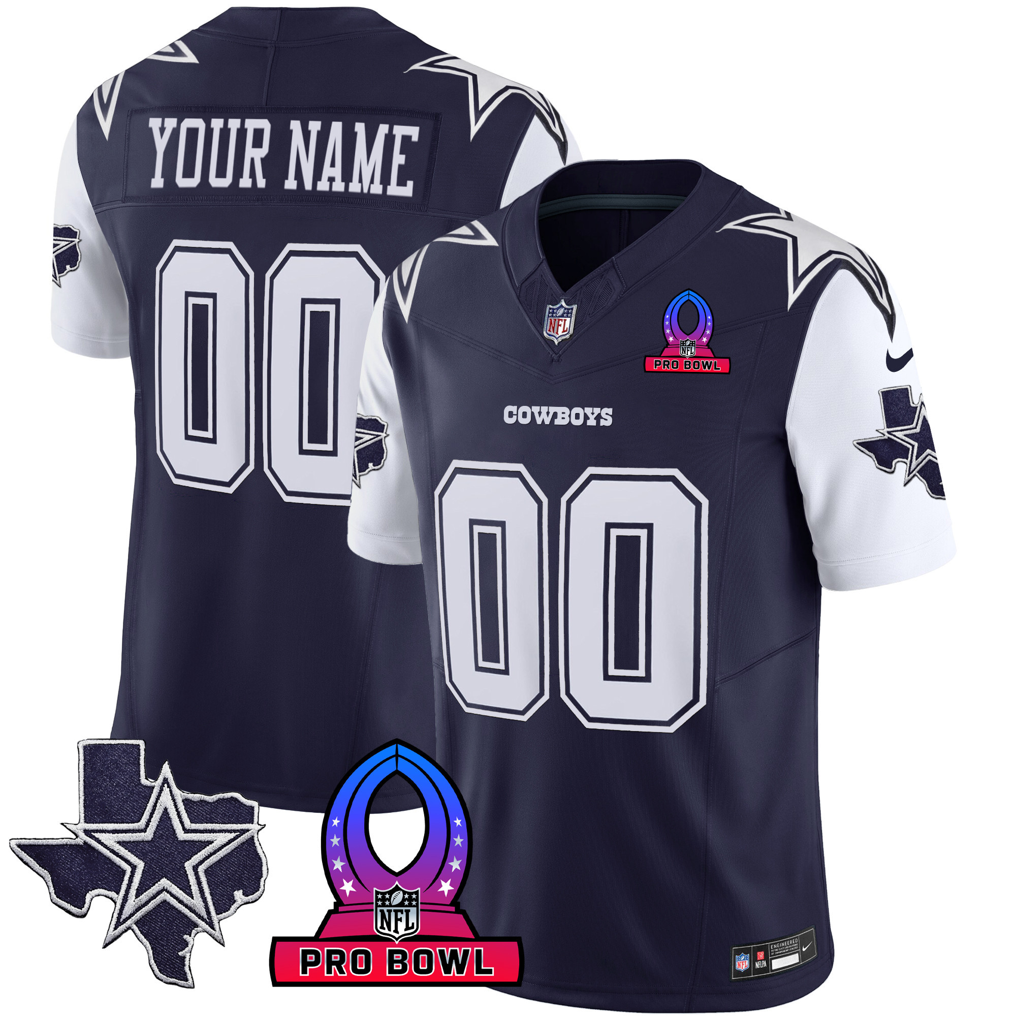 Dallas Cowboys 2024 Pro Bowl Patch Vapor Navy Jersey - All Stitched 