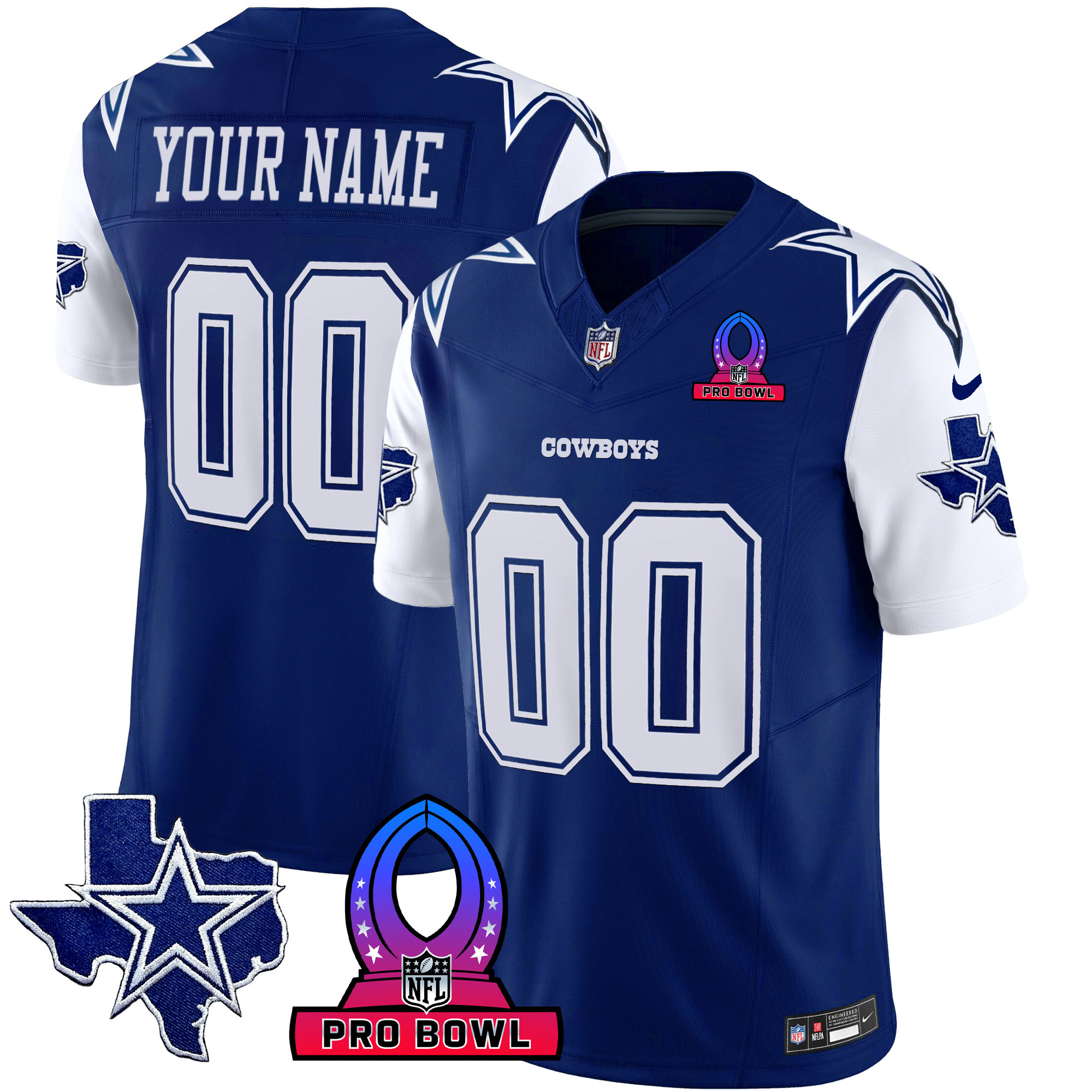 Dallas Cowboys 2024 Pro Bowl Patch Vapor Royal Jersey - All Stitched 