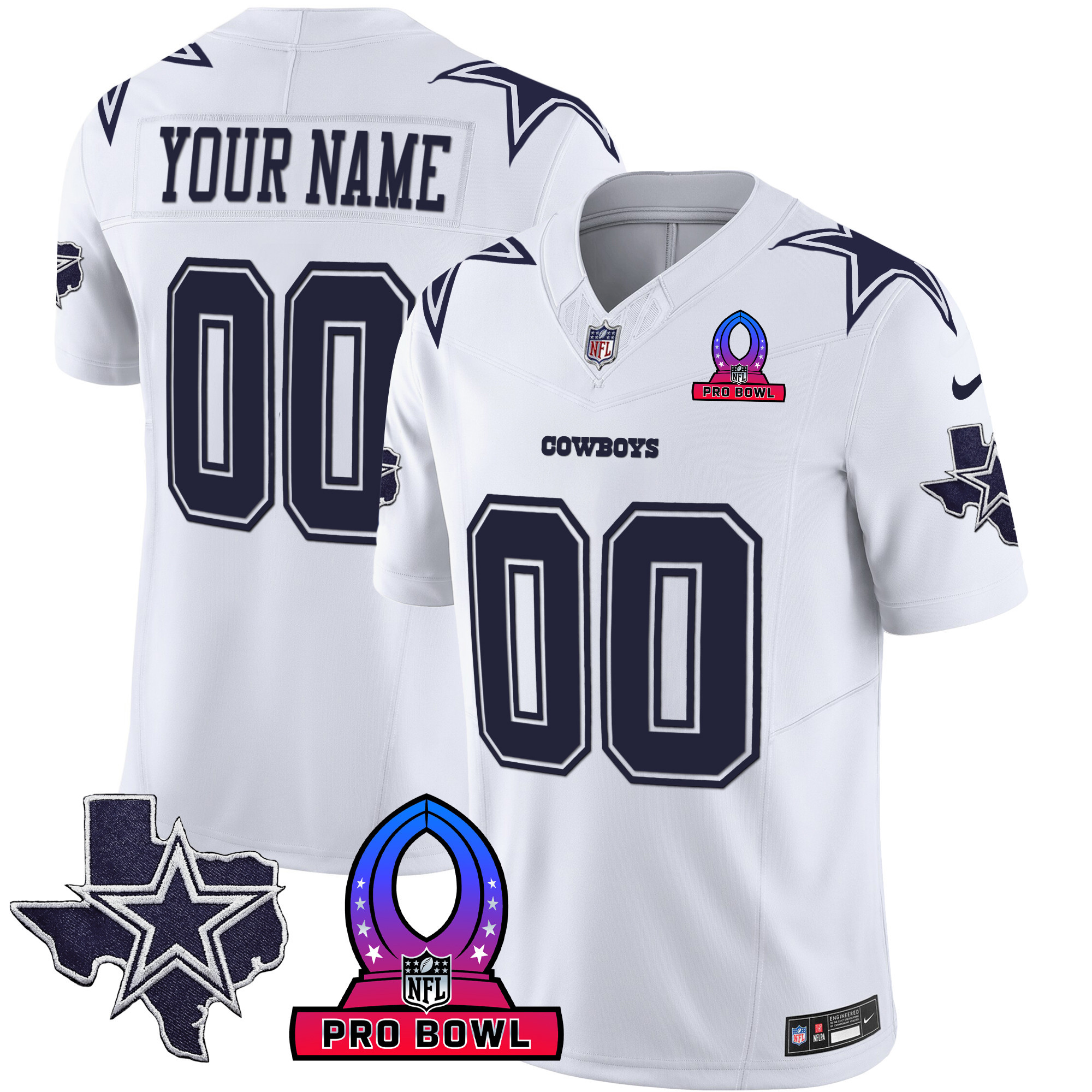Dallas Cowboys 2024 Pro Bowl Patch Vapor White Jersey - All Stitched 