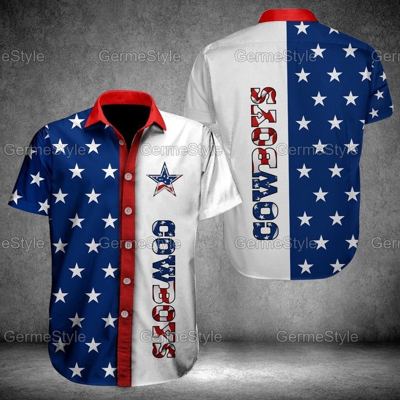 Dallas Cowboys American Flag 3D Button Shirt Nfl Dallas Cowboys Hawaiian Shirt