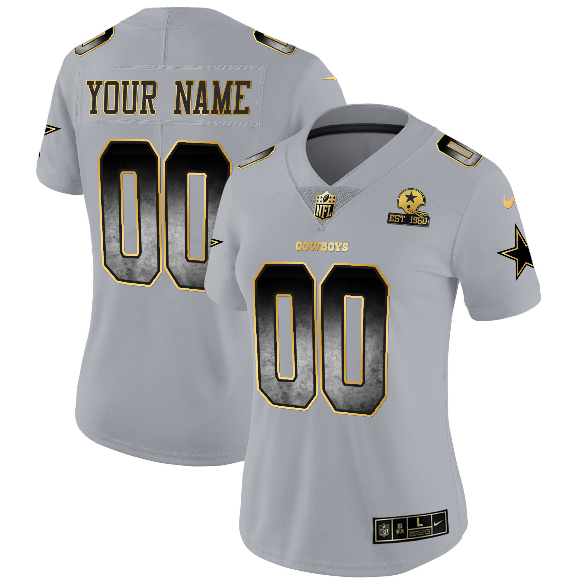 Dallas Cowboys Arch Smoke Vapor Custom Gray Jersey - All Stitched 
