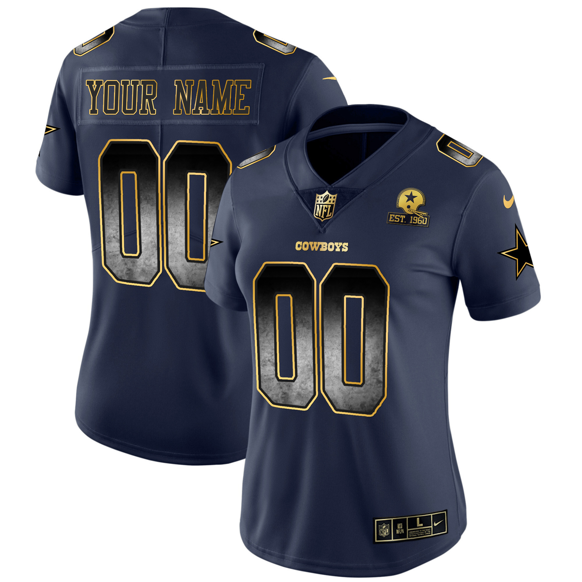 Dallas Cowboys Arch Smoke Vapor Custom Navy Jersey - All Stitched 