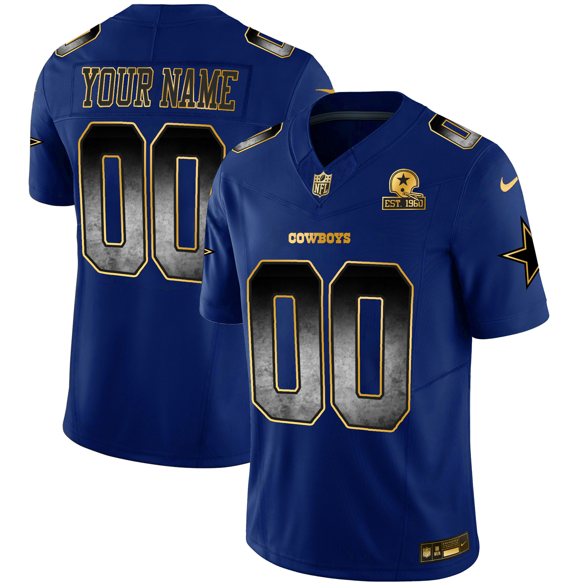 Dallas Cowboys Arch Smoke Vapor Custom Royal Jersey - All Stitched 