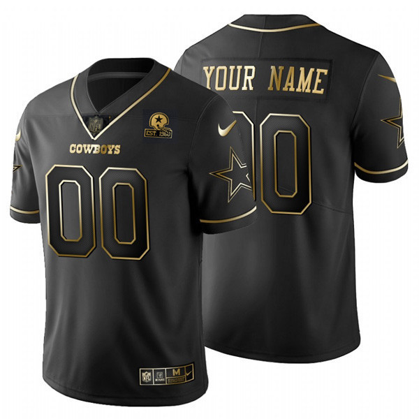 Dallas Cowboys Black Gold & Black Silver Custom Name and Number Black Gold Jersey - All Stitched 
