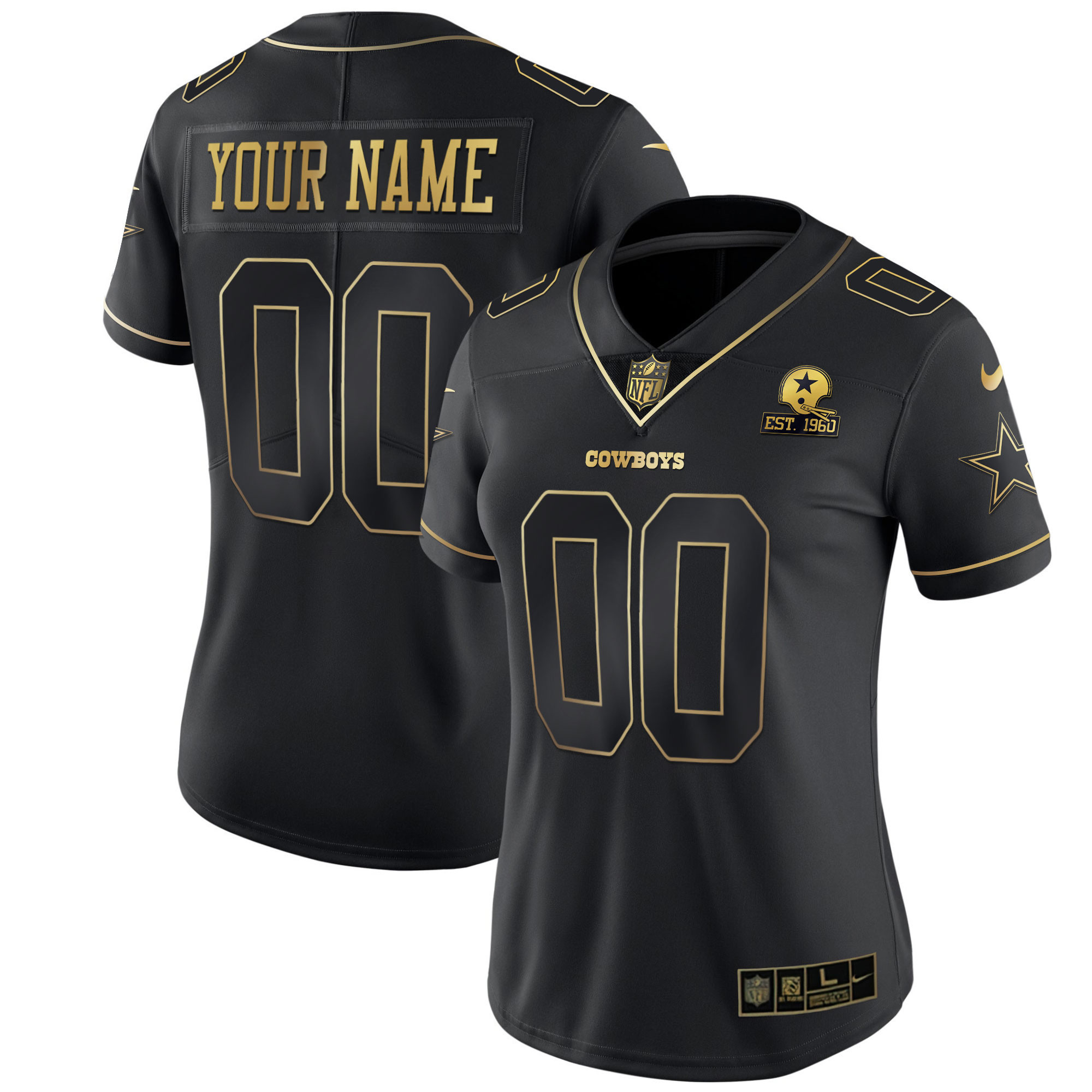 Dallas Cowboys Black Gold & Black Silver Custom Name and Number Black Gold Jersey - All Stitched 