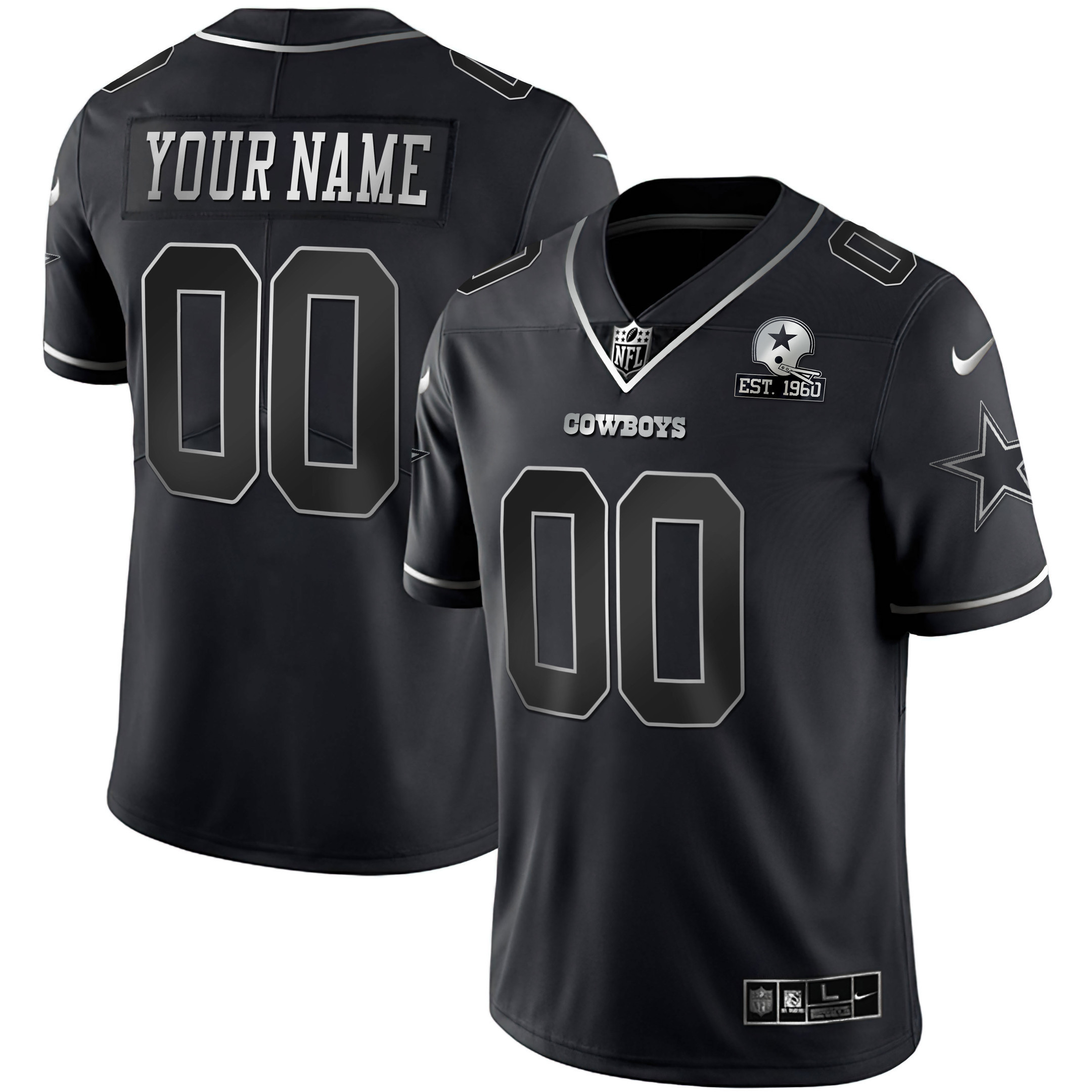 Dallas Cowboys Black Gold & Black Silver Custom Name and Number Black Silver Jersey - All Stitched 
