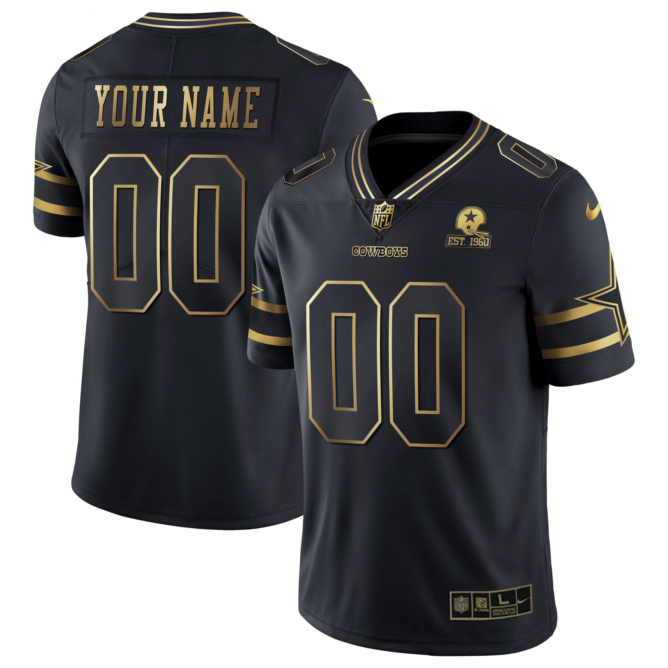 Dallas Cowboys Black Gold & Black Silver Custom Name and Number Vapor Limited Gold Jersey - All Stitched 
