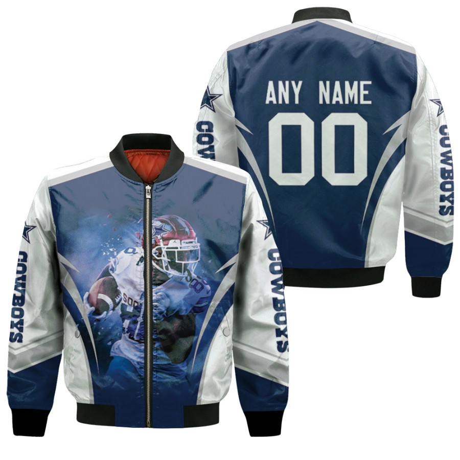 Dallas Cowboys Ceedee Lamb 00 Any Name Dark Blue Jersey Style 3D Allover Gift With Custom Number Name For Cowboys Fans Bomber Jacket