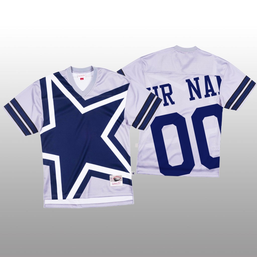 Dallas Cowboys Custom Mitchell & Ness Gray Jersey Big Face - Men's