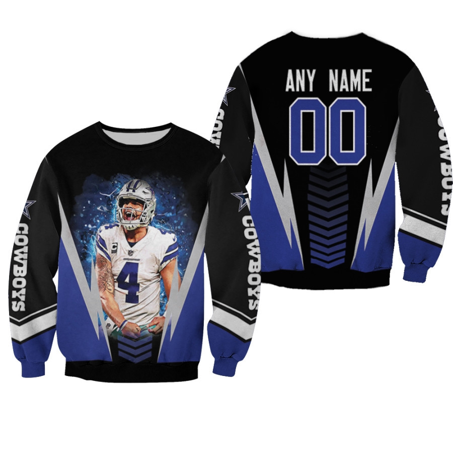 Dallas Cowboys Dak Prescott 00 Any Name Black Jersey Style Gift With Custom Number Name For Cowboys Fans Sweater