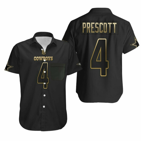 Dallas Cowboys Dak Prescott American Football Black Golden Hawaiian Shirt