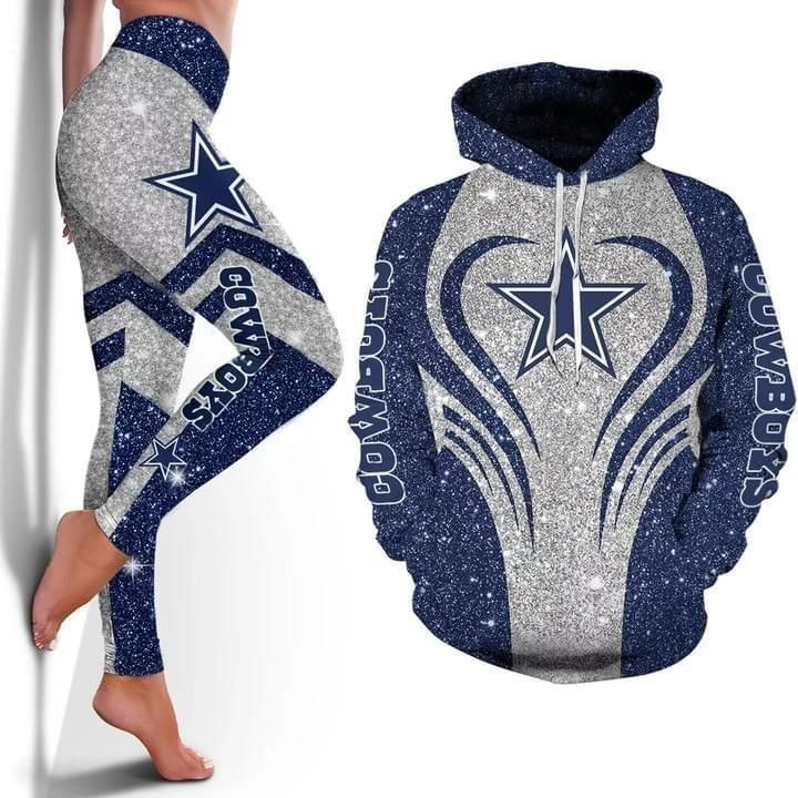 Dallas Cowboys Glitter Pattern Hoodie Yoga Legging Set Hoodie