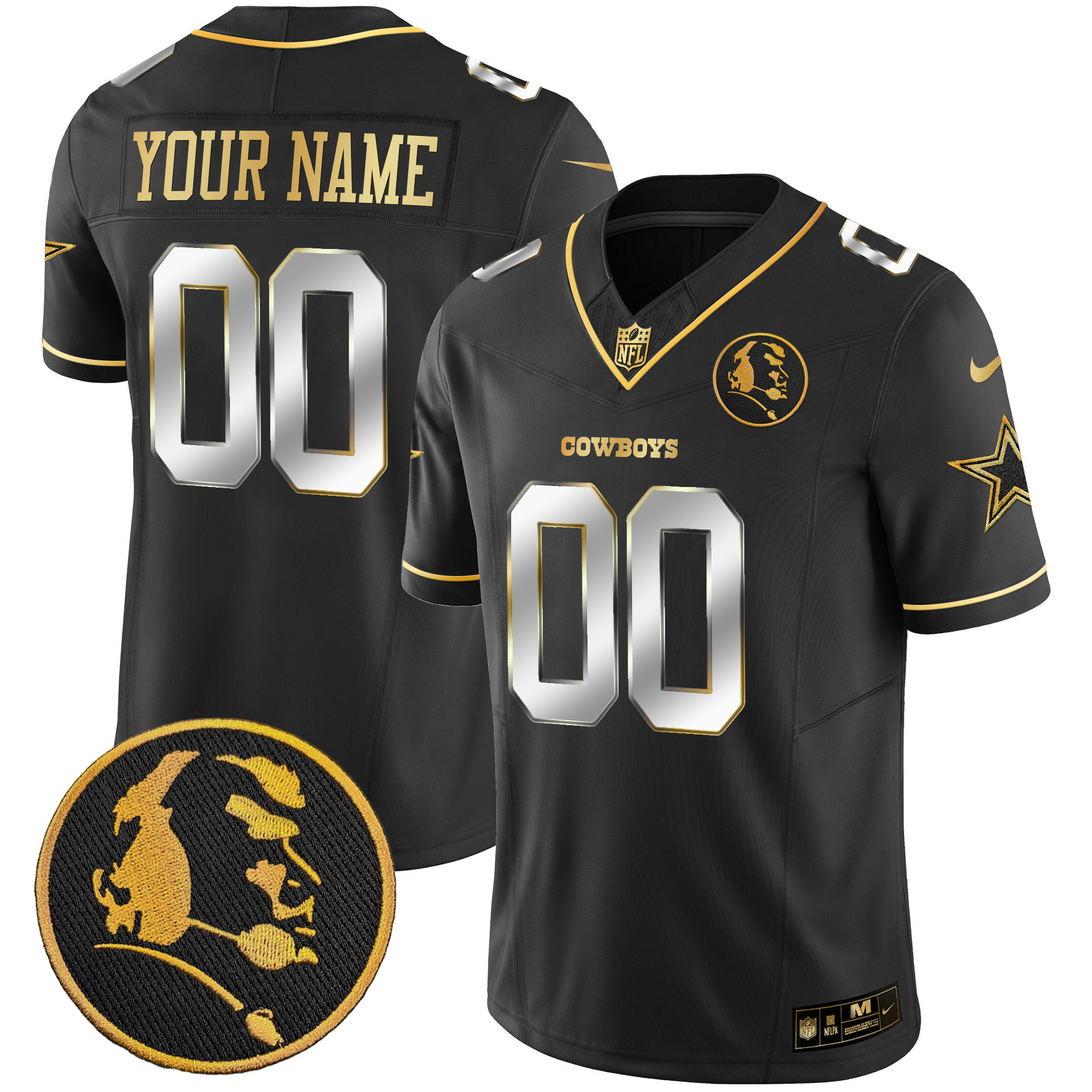 Dallas Cowboys John Madden Patch Gold Vapor Custom Black Limited Jersey - All Stitched 