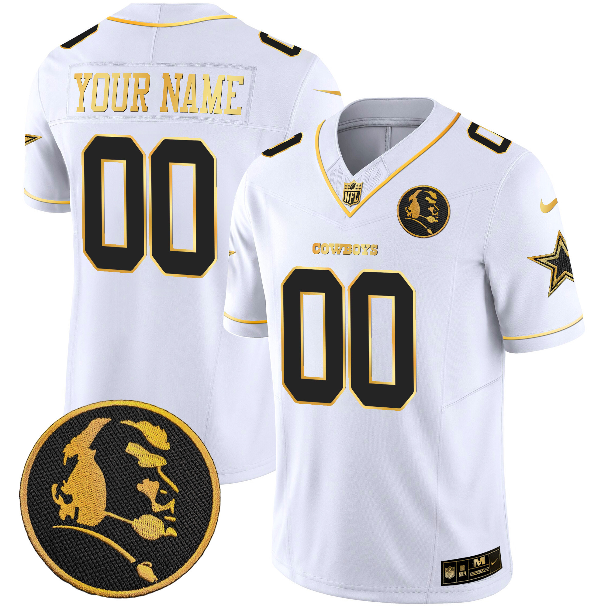Dallas Cowboys John Madden Patch Gold Vapor Custom White Jersey - All Stitched 