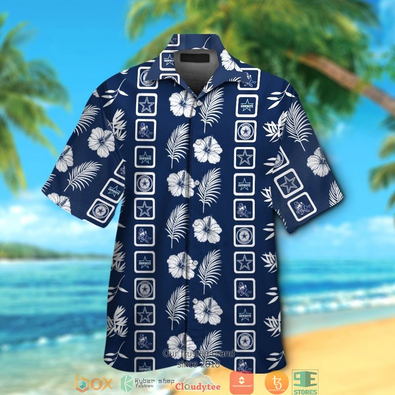 Dallas Cowboys leaf hibiscus pattern square Hawaiian Shirt