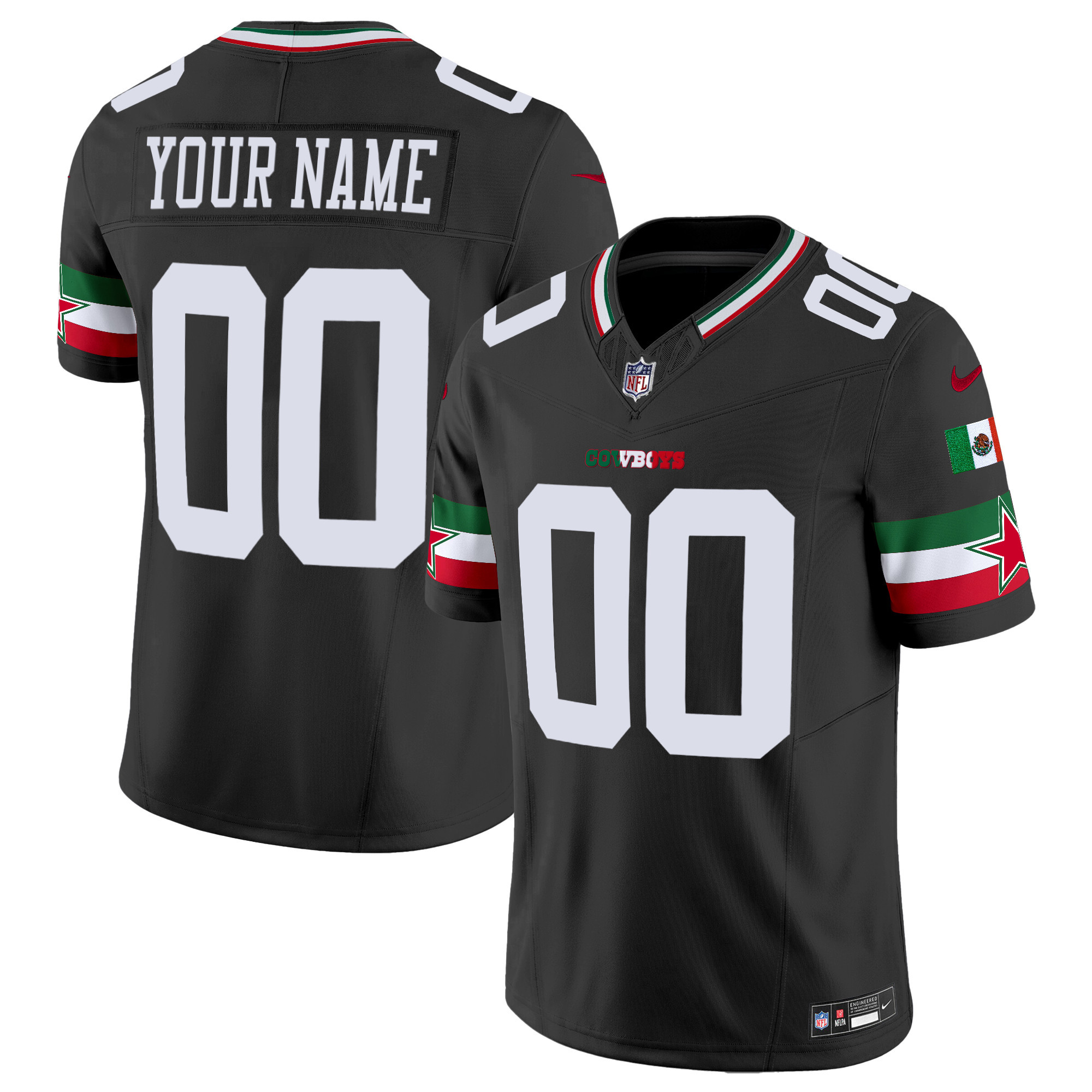 Dallas Cowboys Mexico Vapor Limited Custom Black Jersey - All Stitched 