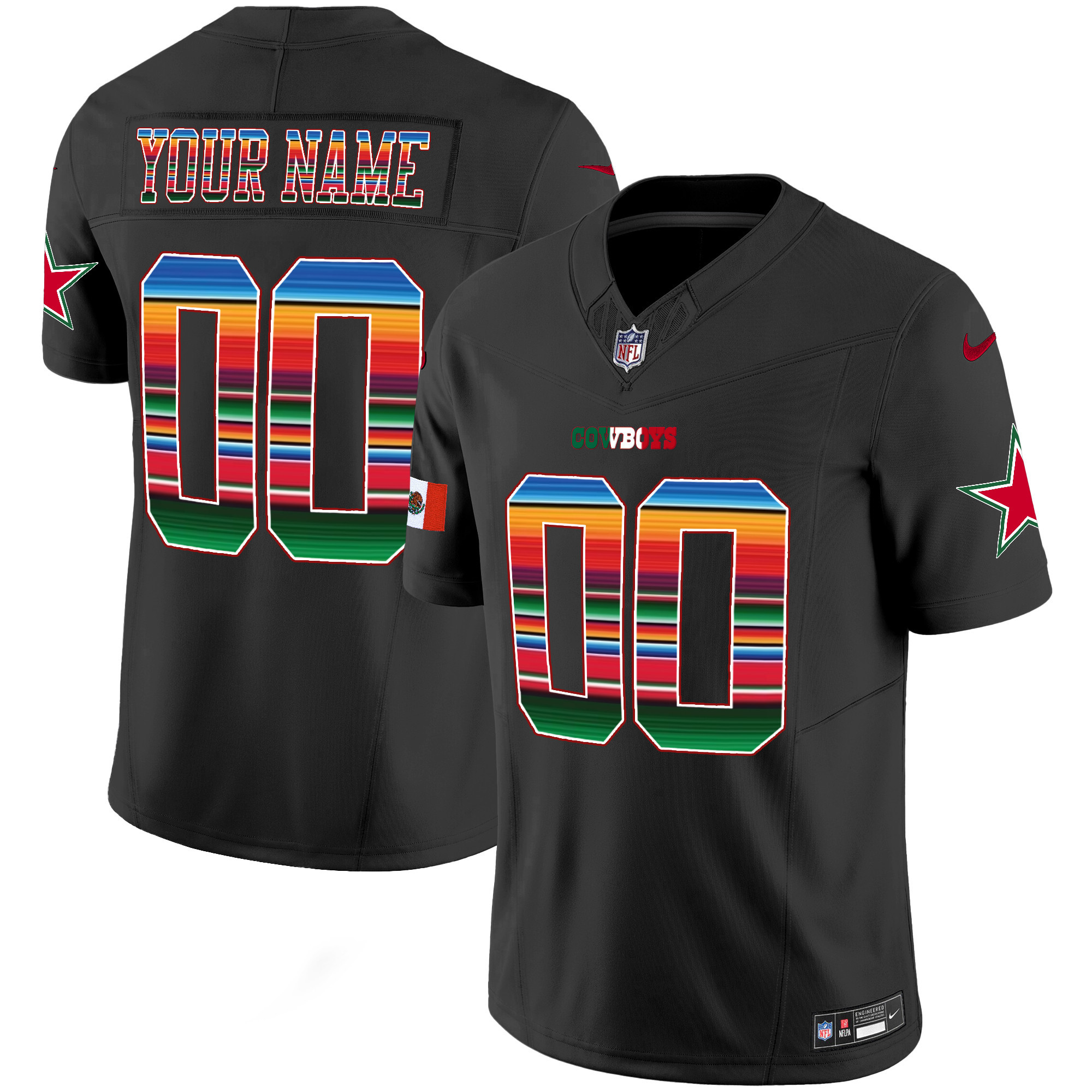 Dallas Cowboys Mexico Vapor Limited Custom Black Jersey - All Stitched 