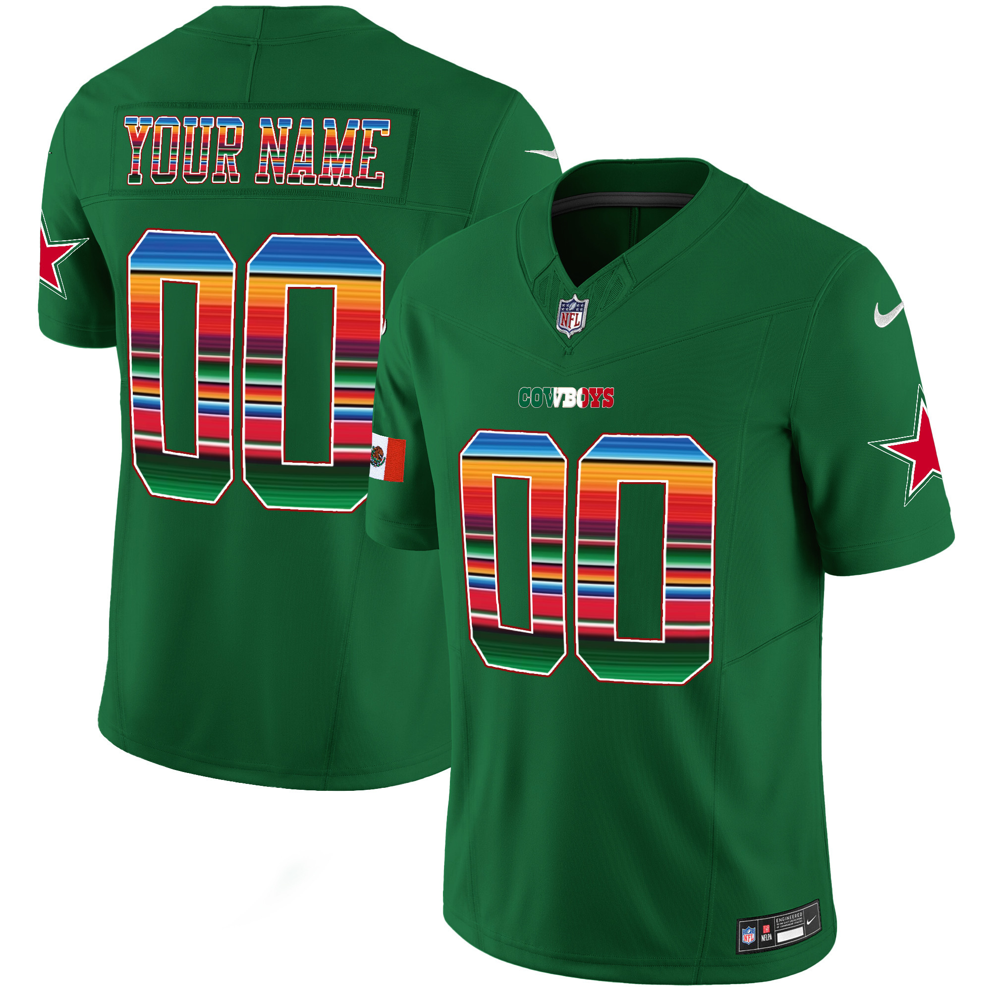 Dallas Cowboys Mexico Vapor Limited Custom Green Jersey - All Stitched 