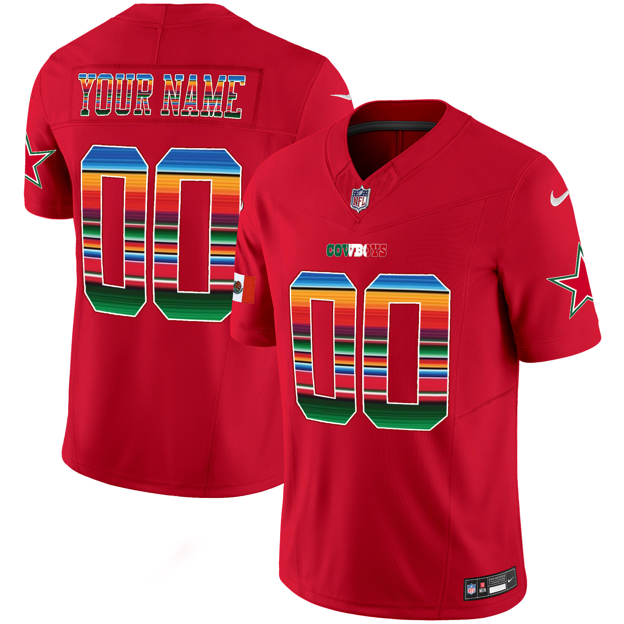 Dallas Cowboys Mexico Vapor Limited Custom Red Jersey - All Stitched 