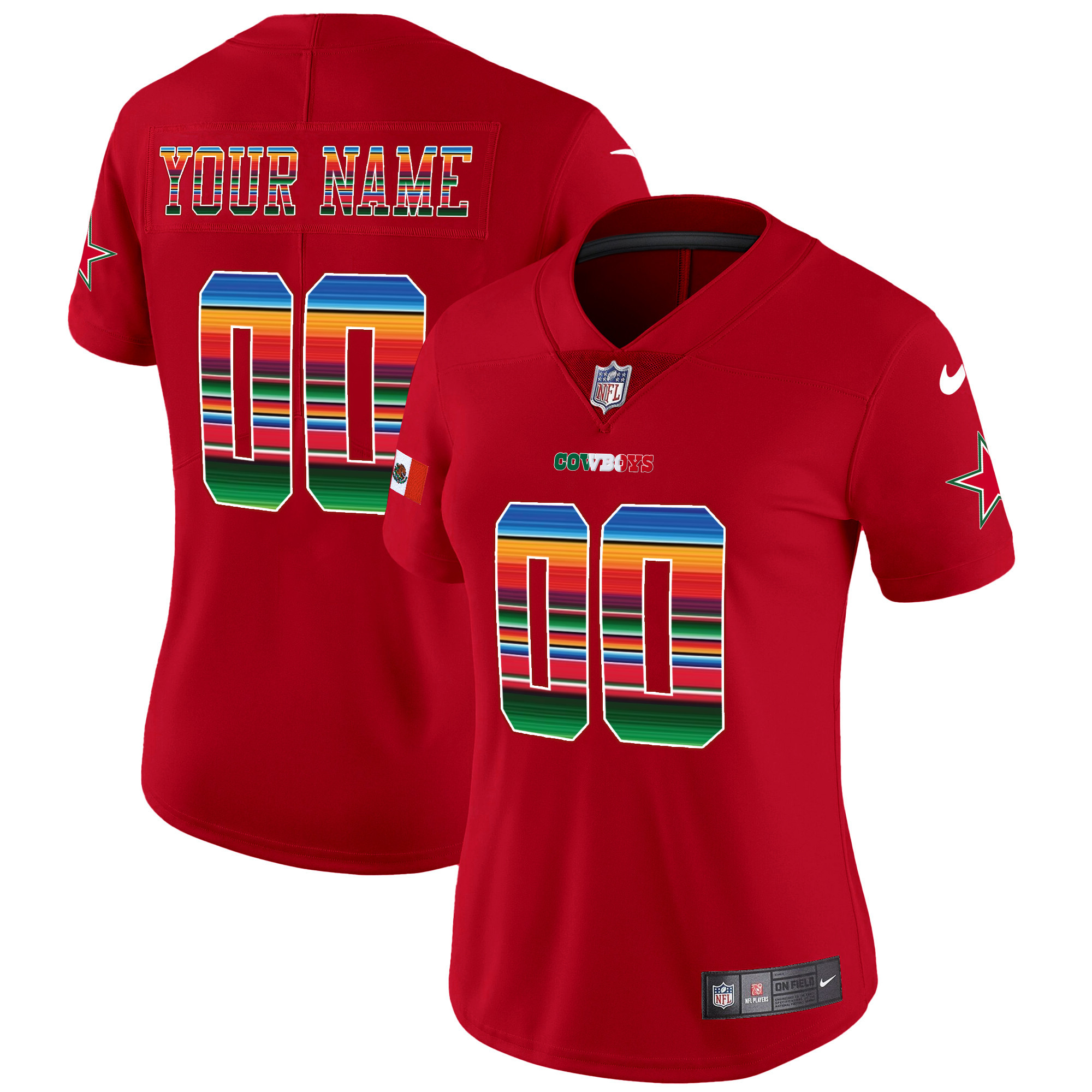 Dallas Cowboys Mexico Vapor Limited Custom Red Jersey - All Stitched 