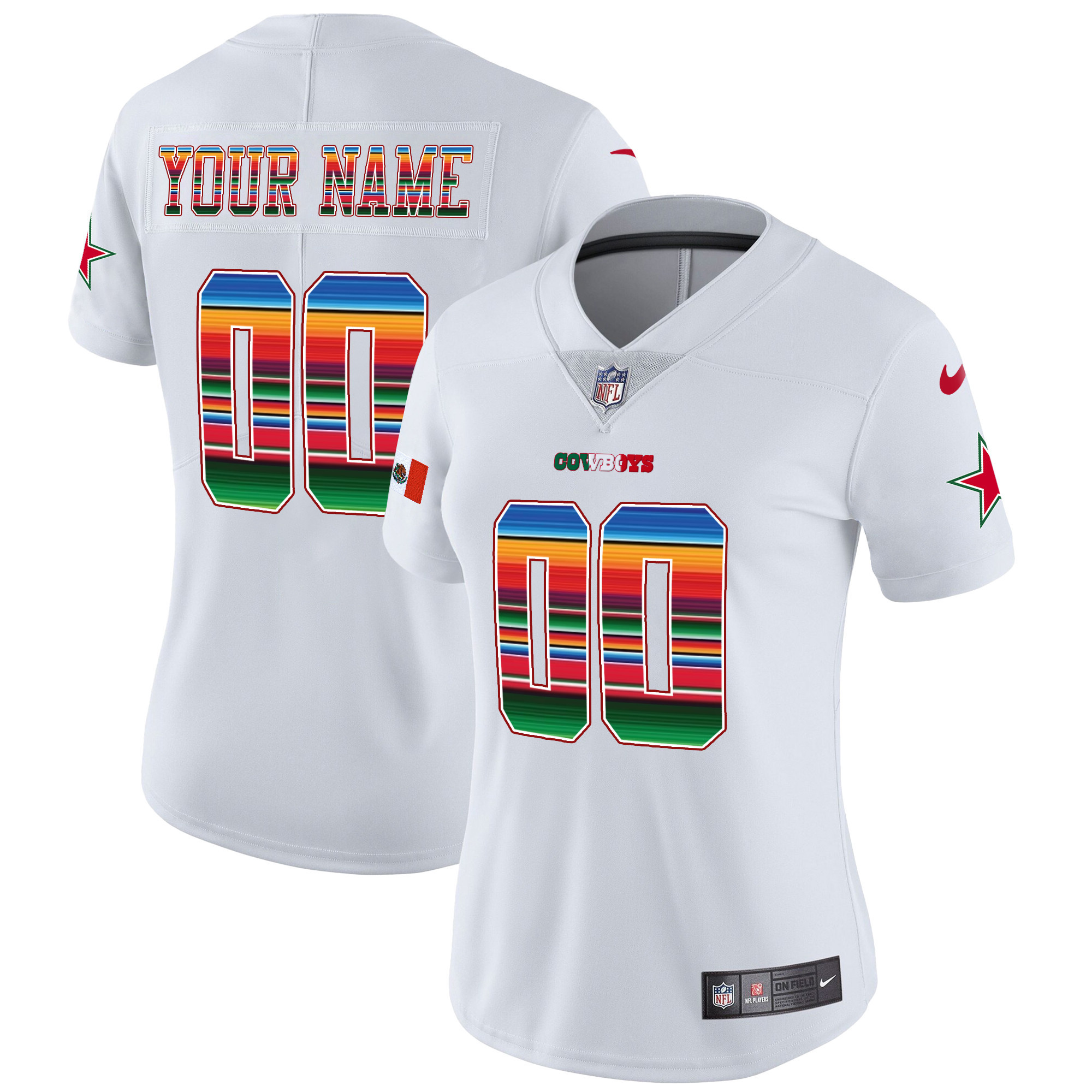 Dallas Cowboys Mexico Vapor Limited Custom White Jersey - All Stitched 