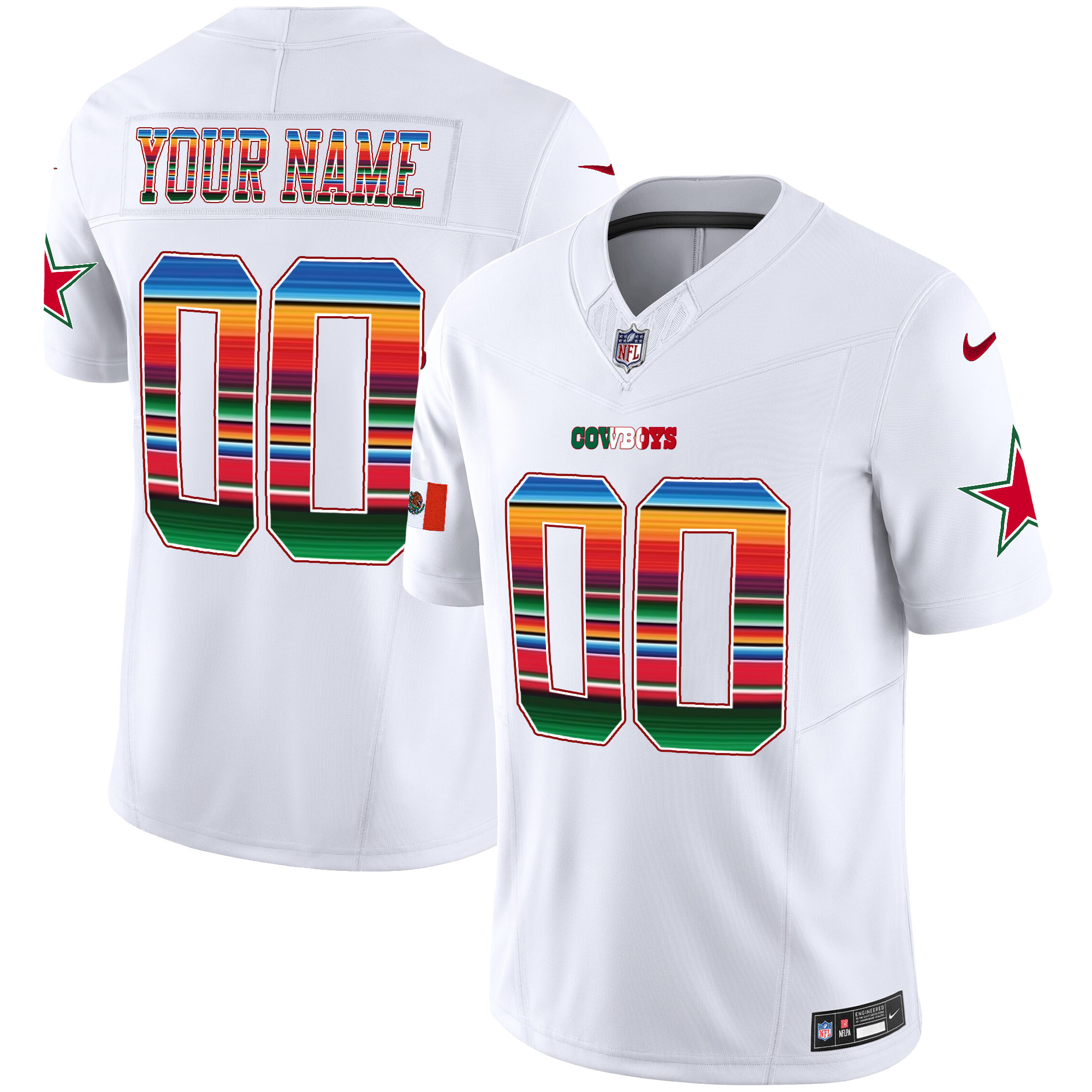 Dallas Cowboys Mexico Vapor Limited Custom White Jersey - All Stitched 