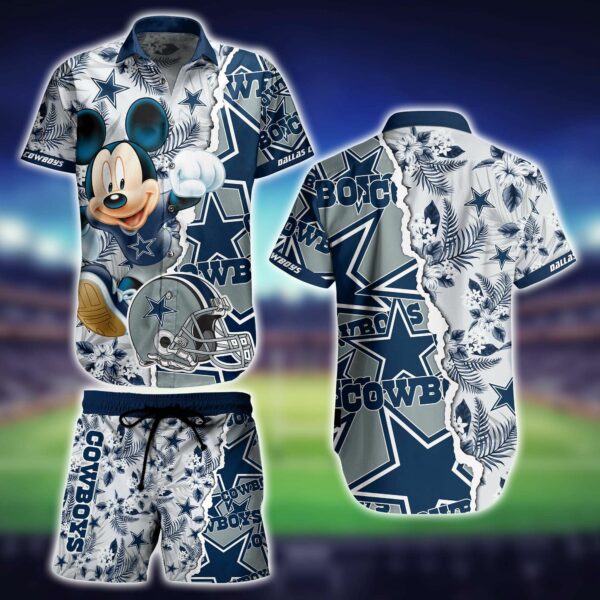 Dallas Cowboys Mickey Mouse Floral Hawaiian Shirt