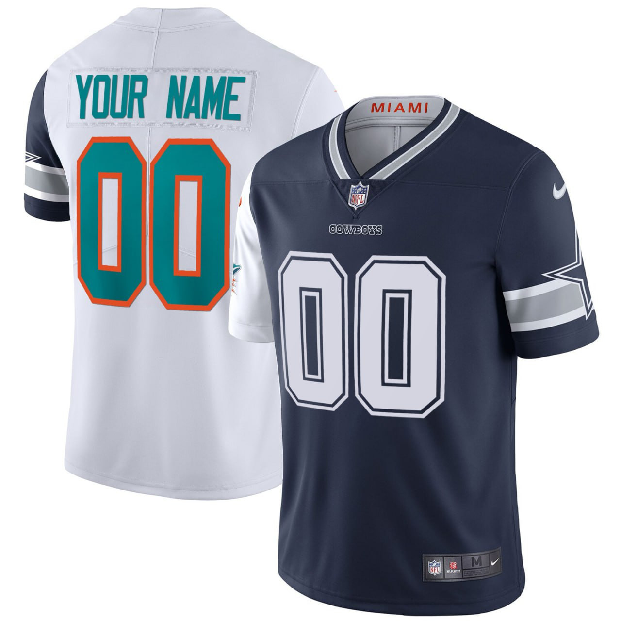 Dallas Cowboys Mix Miami Dolphins Custom Navy Jersey - All Stitched 