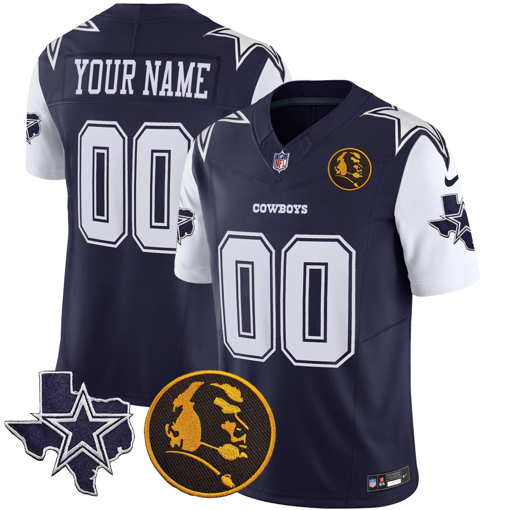 Dallas Cowboys Texas & John Madden Patch Vapor Custom Navy Jersey - All Stitched 