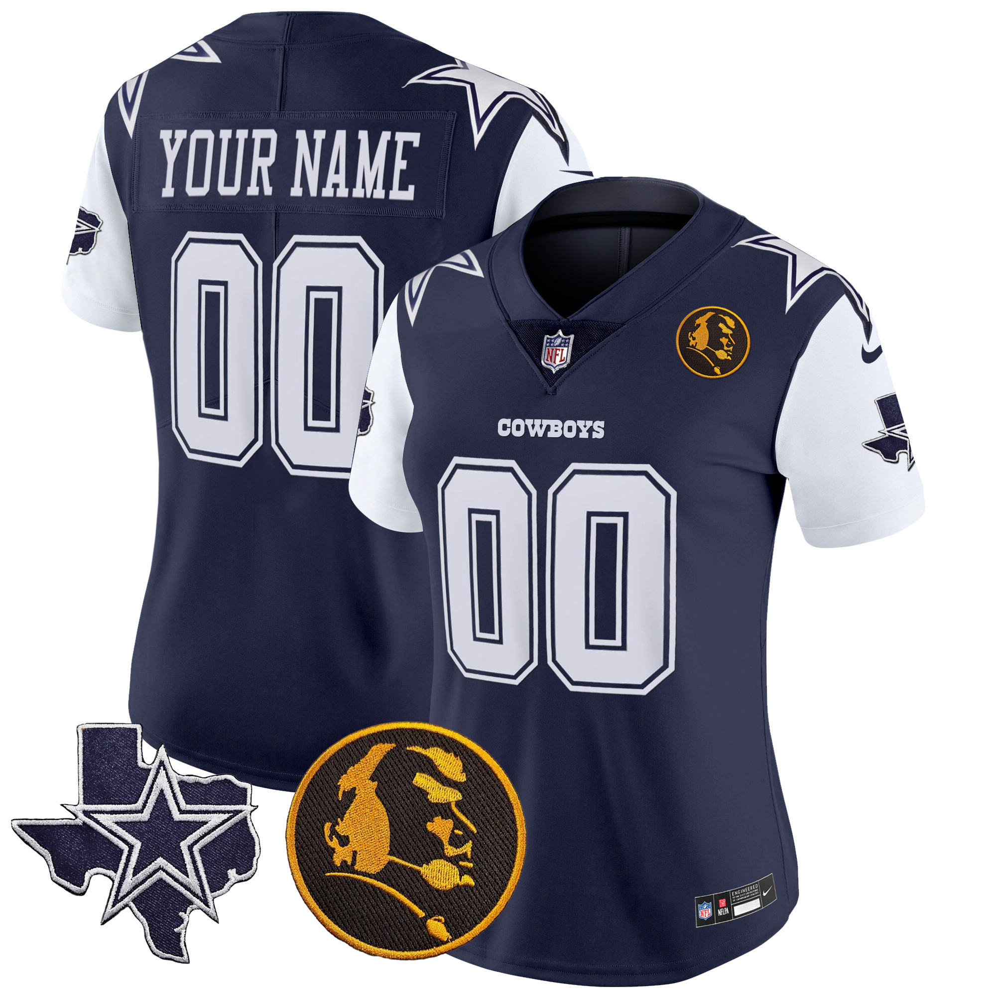 Dallas Cowboys Texas & John Madden Patch Vapor Custom Navy Jersey - All Stitched 