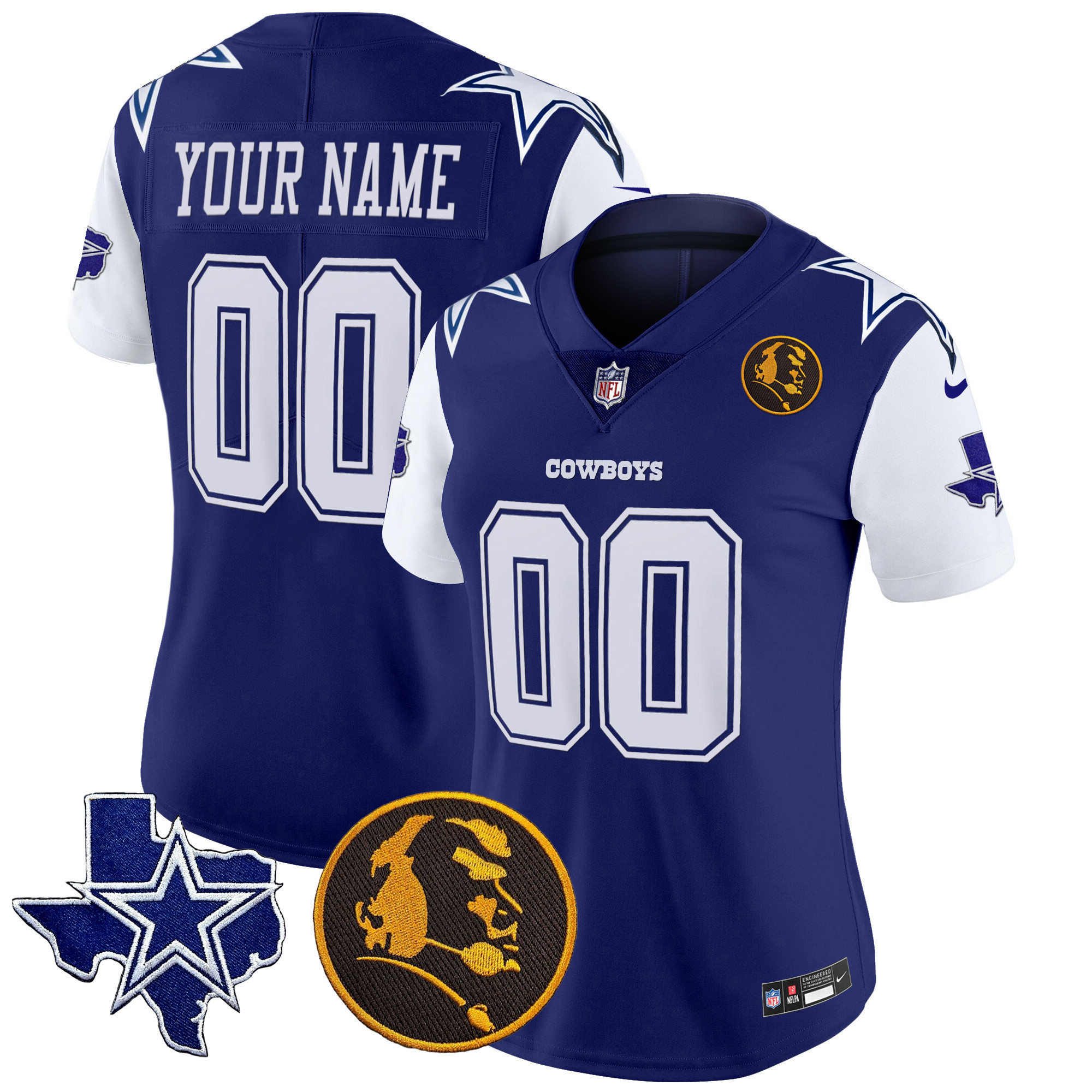 Dallas Cowboys Texas & John Madden Patch Vapor Custom Royal Jersey - All Stitched 