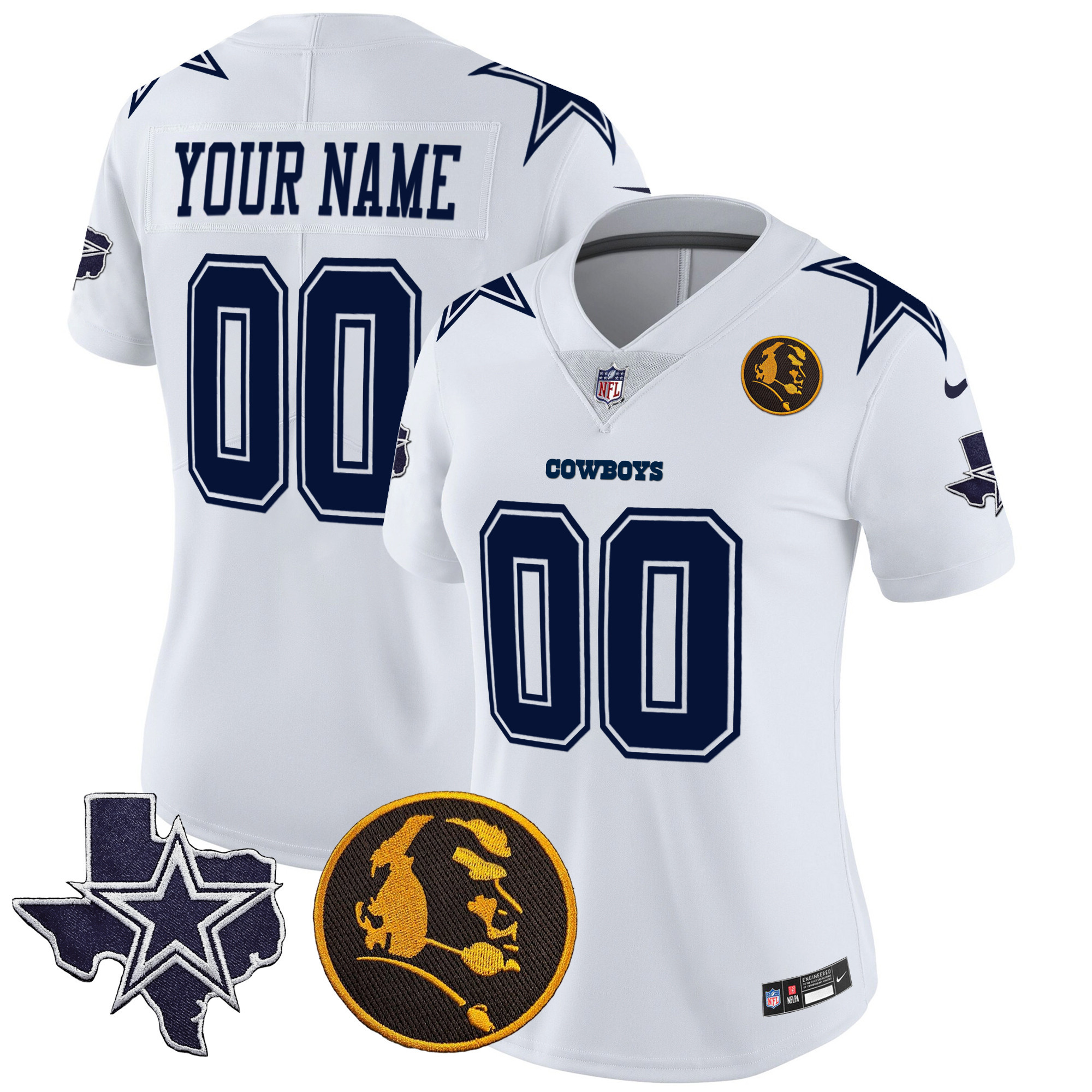 Dallas Cowboys Texas & John Madden Patch Vapor Custom White Jersey - All Stitched 