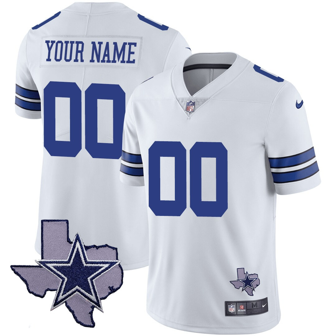 Dallas Cowboys Texas Patch Vapor Custom White Jersey - All Stitched 