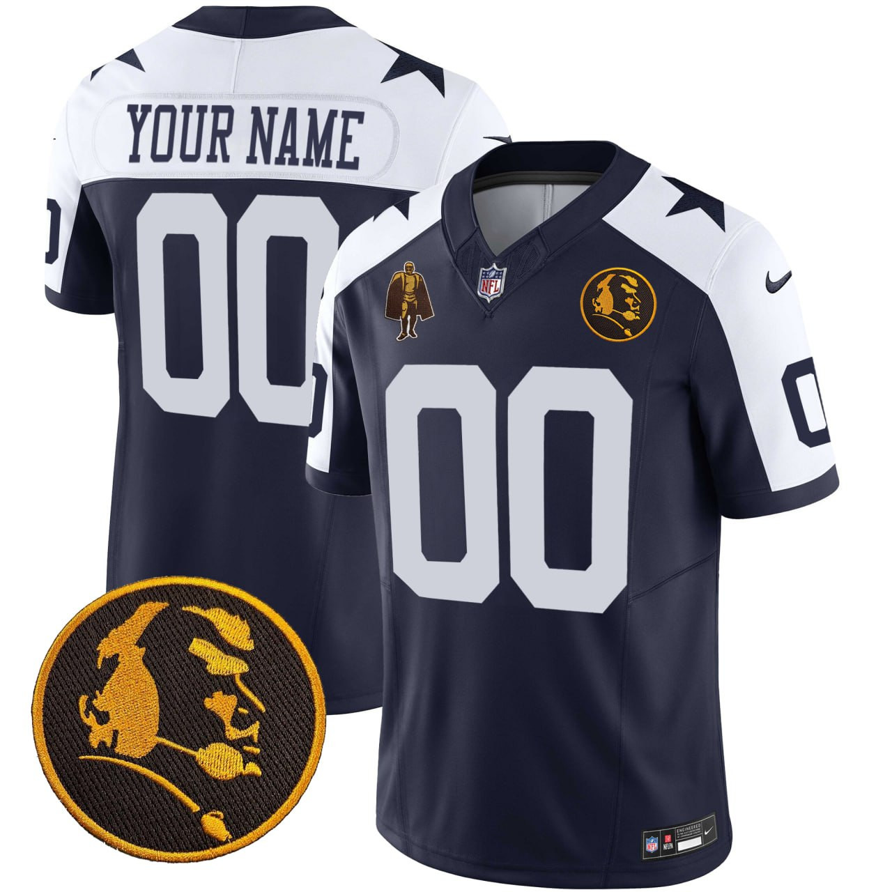Dallas Cowboys Throwback John Madden Patch Custom Navy Jersey - All Stitched 