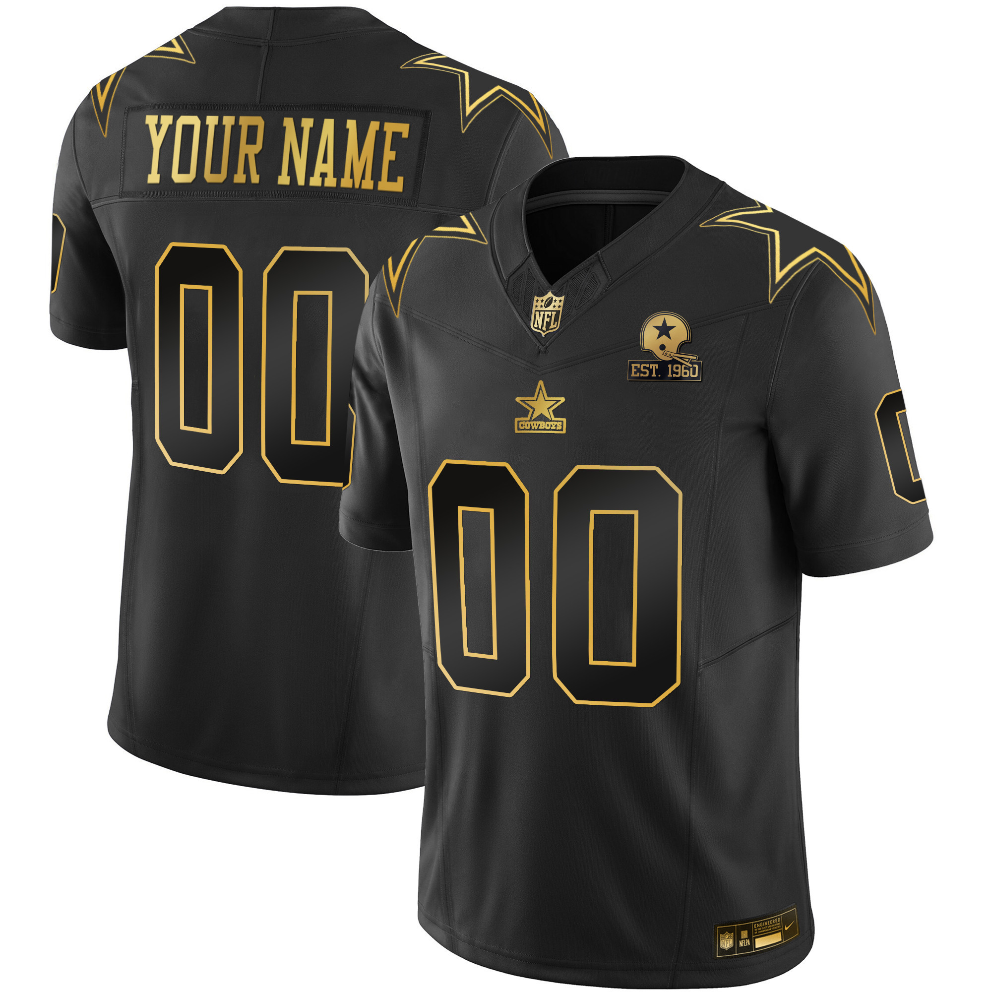 Dallas Cowboys Throwback Limited Vapor Custom Black Gold Jersey - All Stitched 