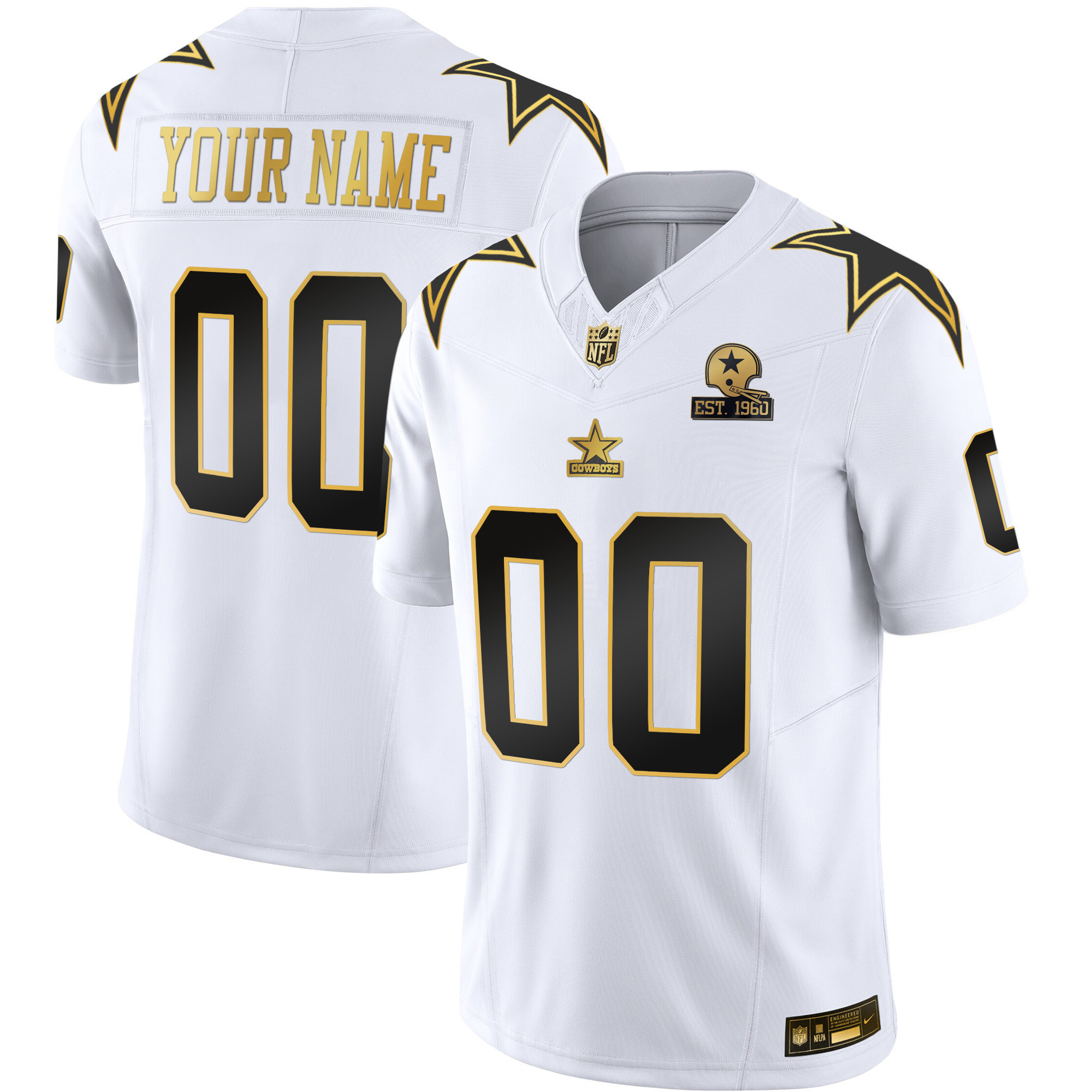 Dallas Cowboys Throwback Limited Vapor Custom White Gold Jersey - All Stitched 