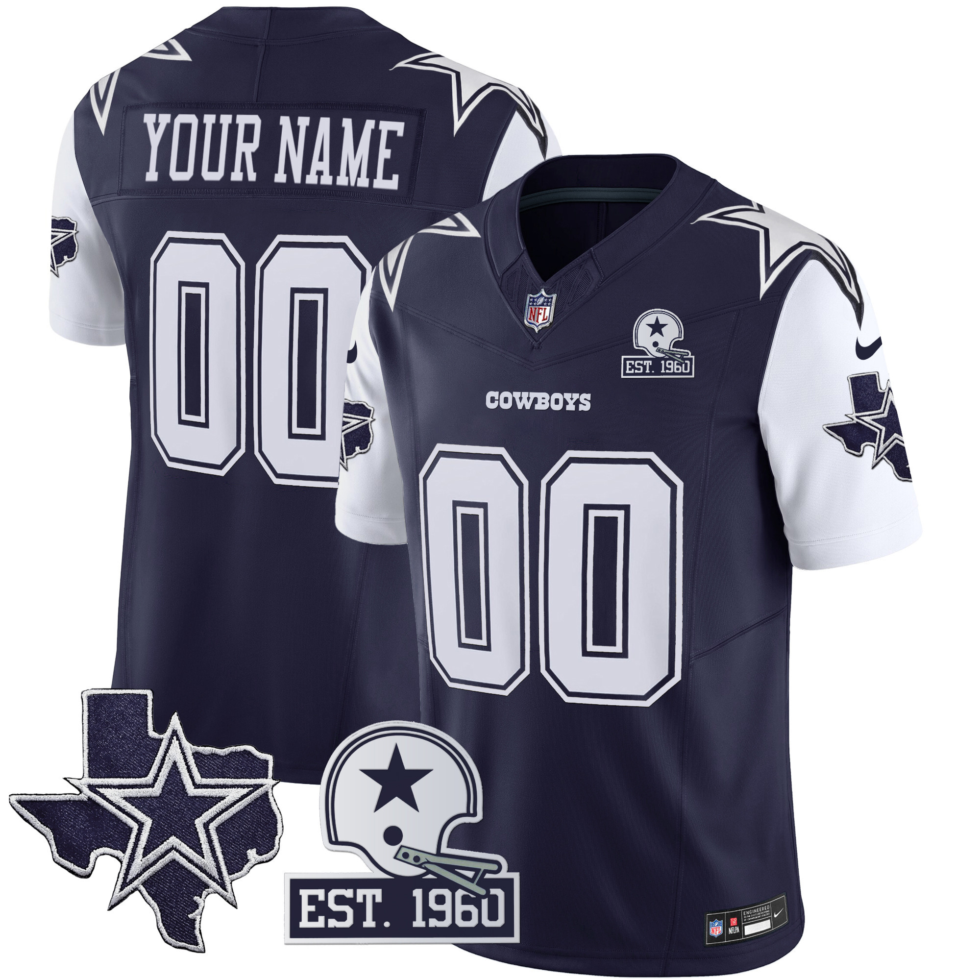 Dallas Cowboys Throwback Texas Patch Vapor Limited Custom Navy Jersey - All Stitched 