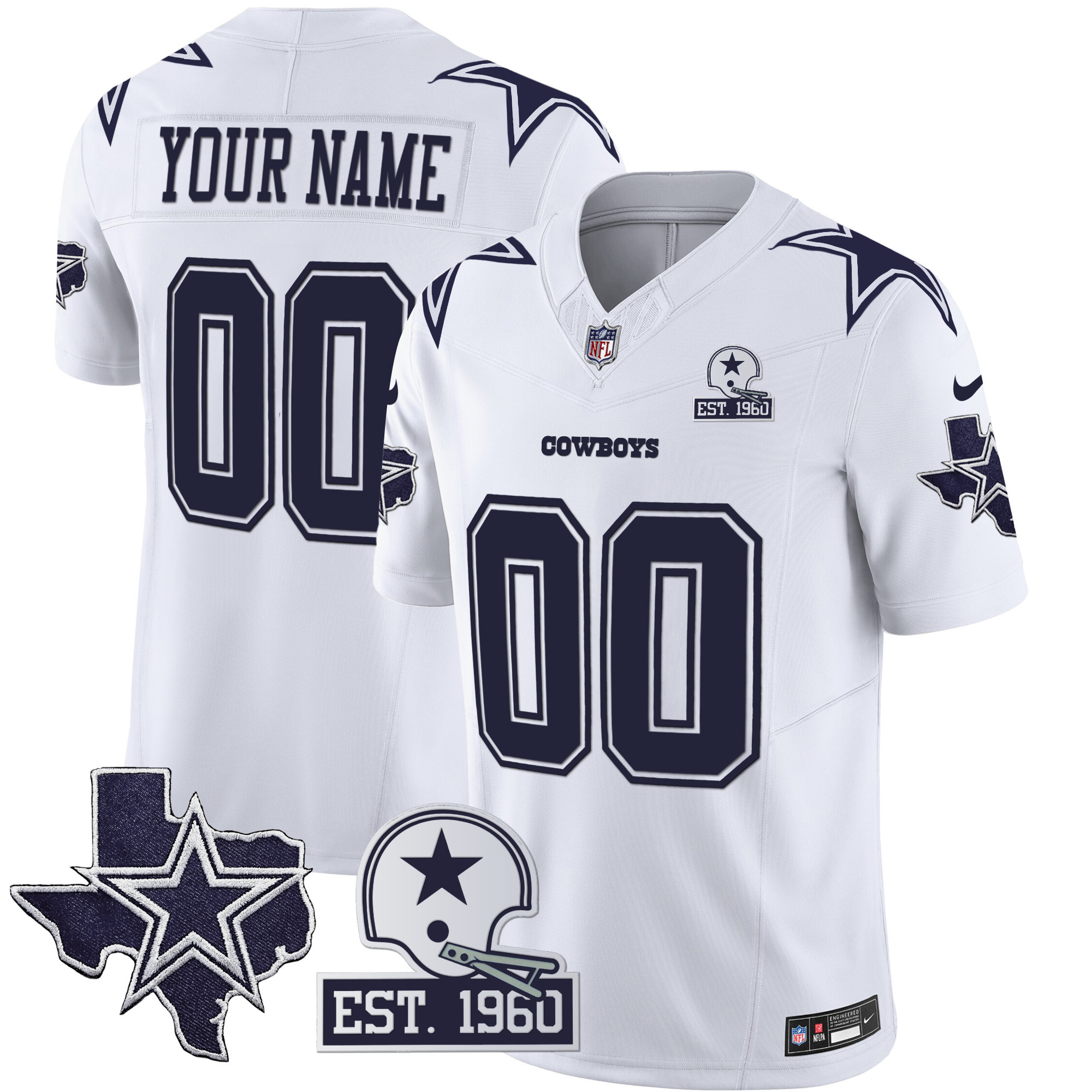 Dallas Cowboys Throwback Texas Patch Vapor Limited Custom White Jersey - All Stitched 