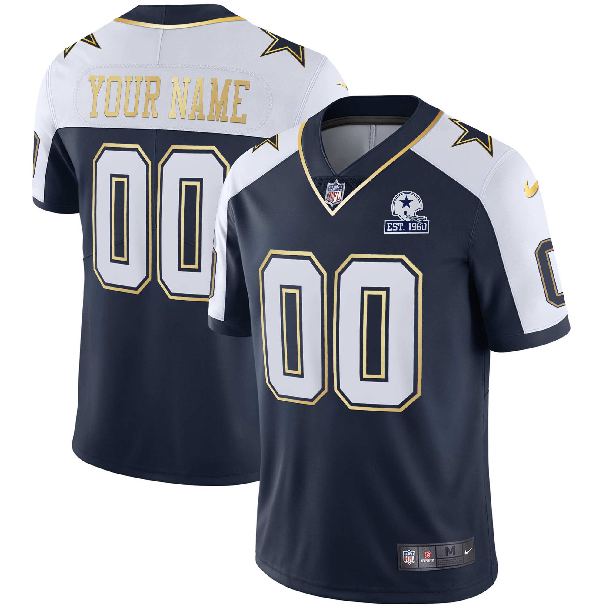 Dallas Cowboys Vapor Gold Custom Alternate Jersey - All Stitched 